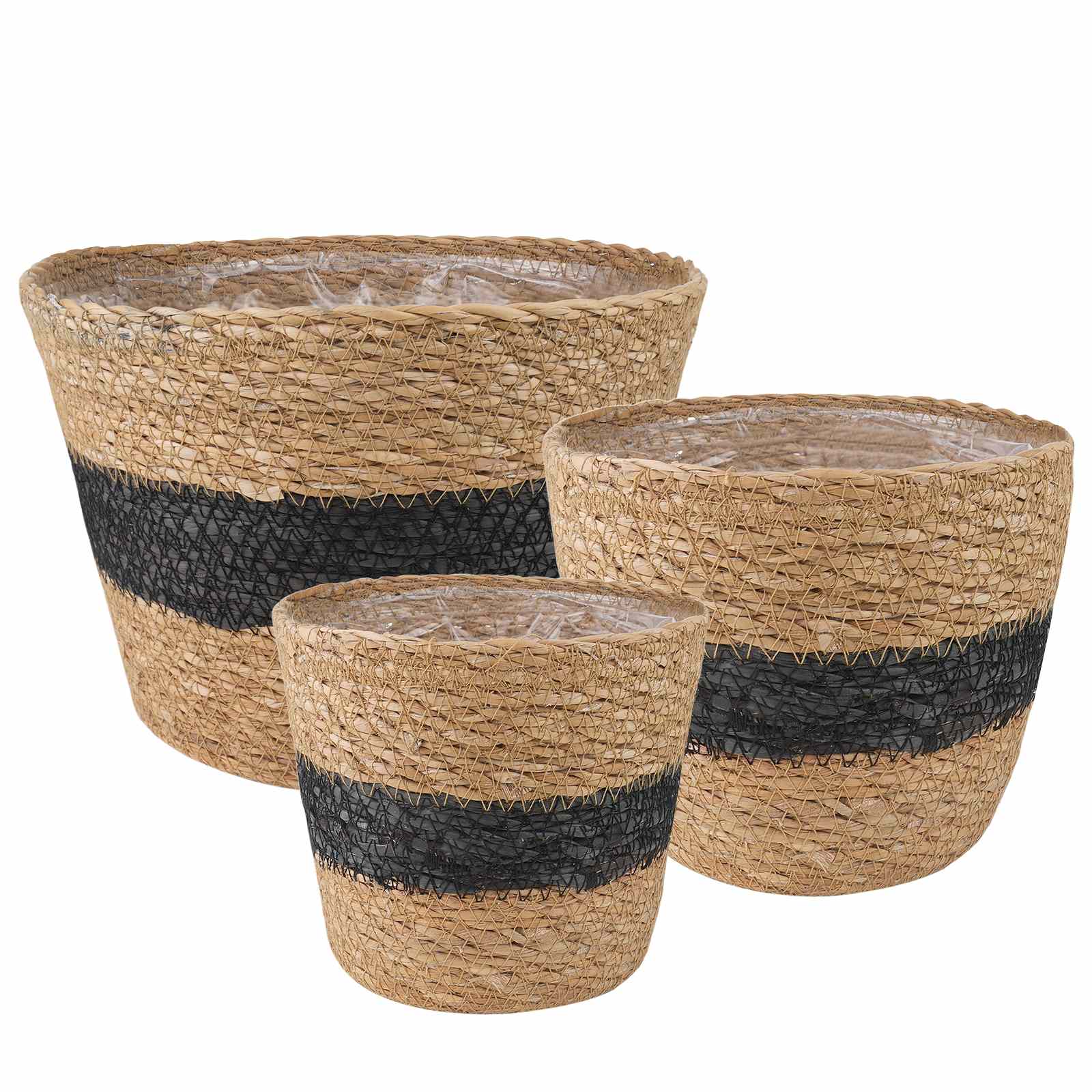 Kosze na rośliny z trawy morskiej 3 pcs Naturalny i czarny