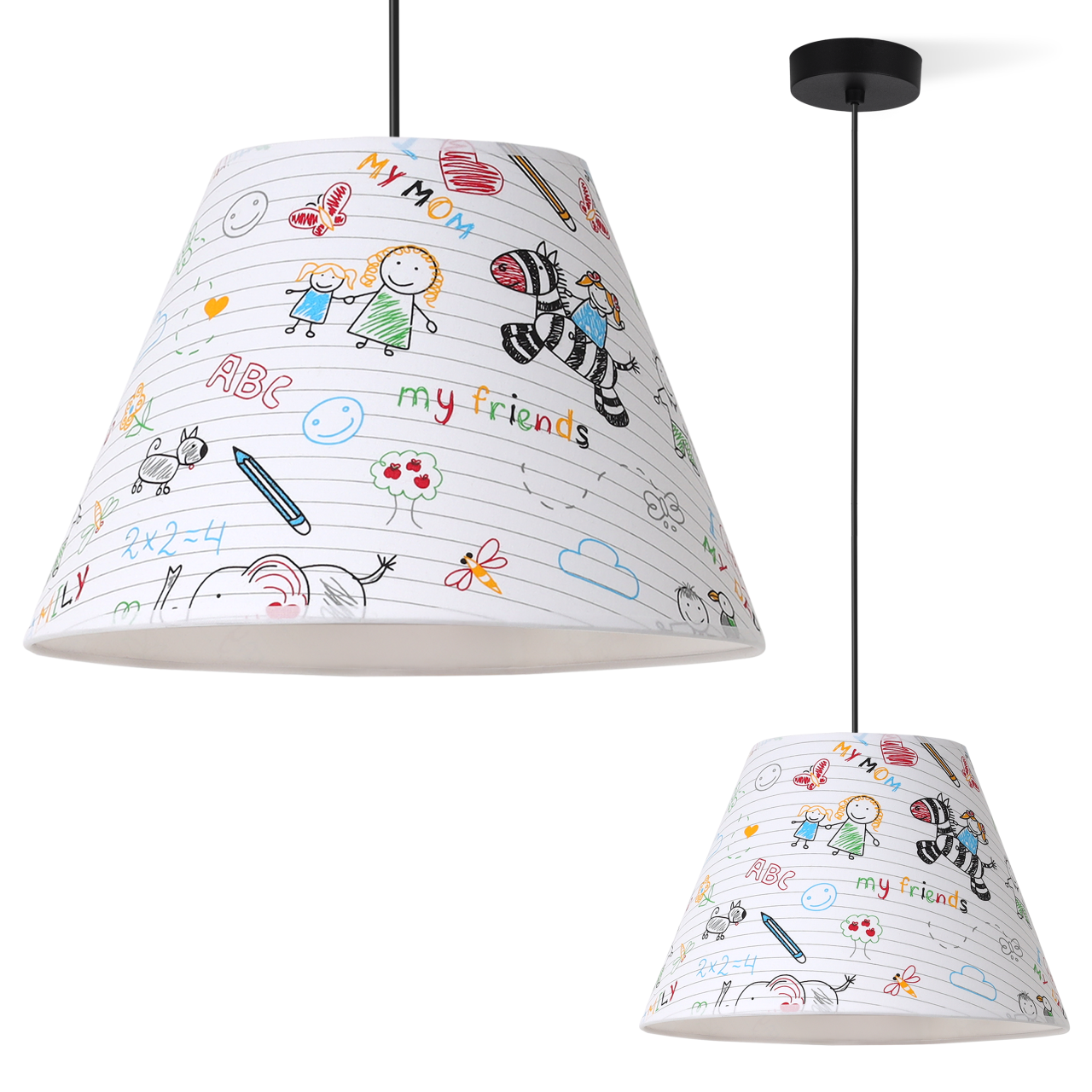 Lampa sufitowa wisząca czarna Light Home LH Kids 1xE27 abażur stożek 30cm rysunki