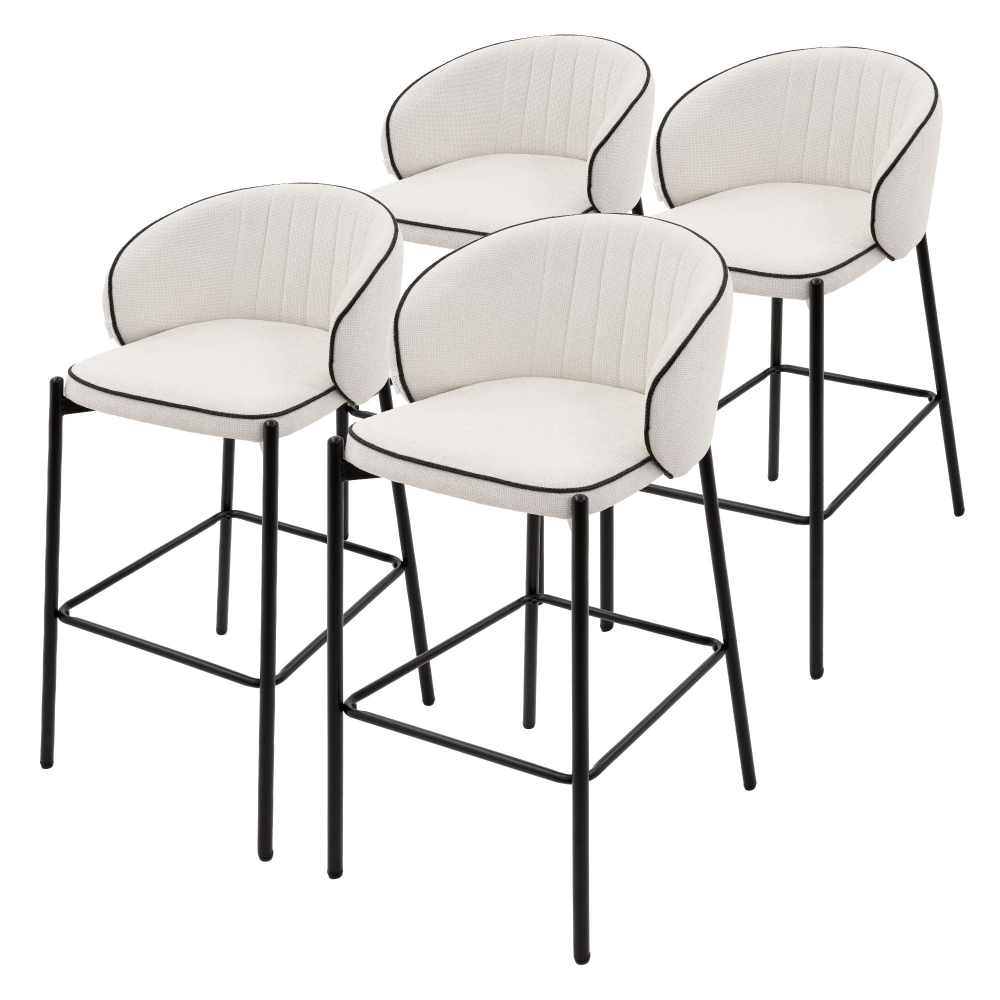 ML-Design zestaw 4 hokerów barowych beżowy 76 cm tapicerowanych wygodne ergonomiczne krzesła z oparciem i podnóżkiem metalowa konstrukcja