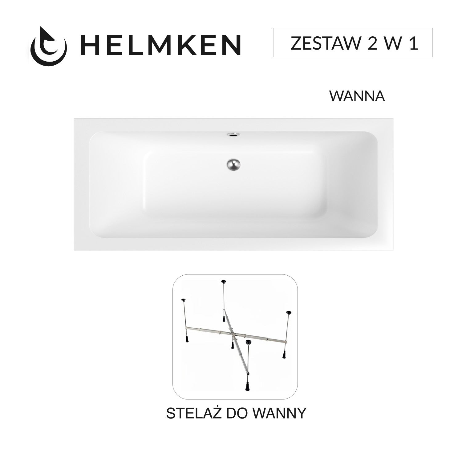 Wanna akrylowa Helmken Olympia 180x80 + Stelaż uniwersalny do wanien Helmken 21230020 / 35100080-2S