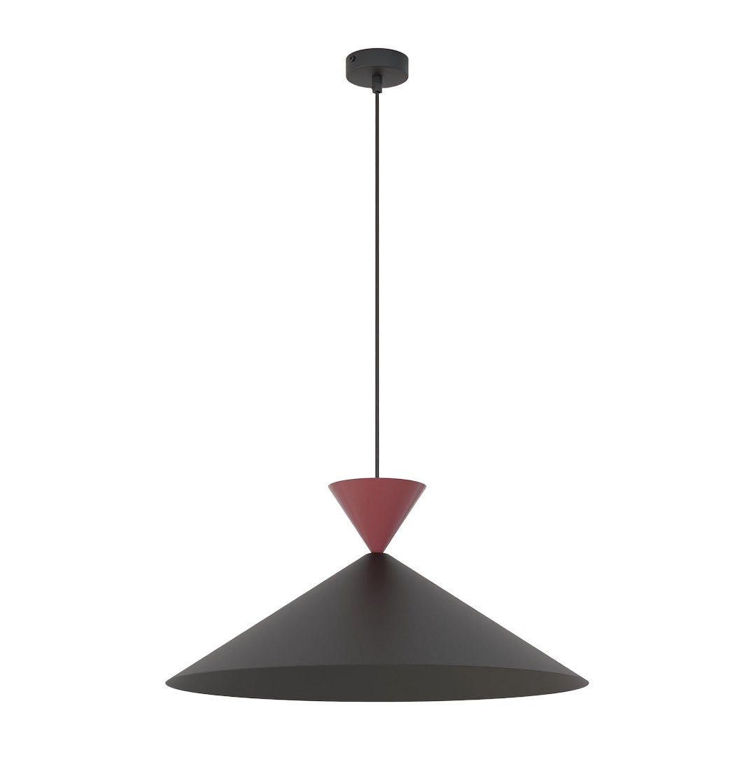 Lampa wisząca nowoczesna czarno-burgundowa podwójny stożkowy klosz fi50cm 1xE14 10W RALF Emibig