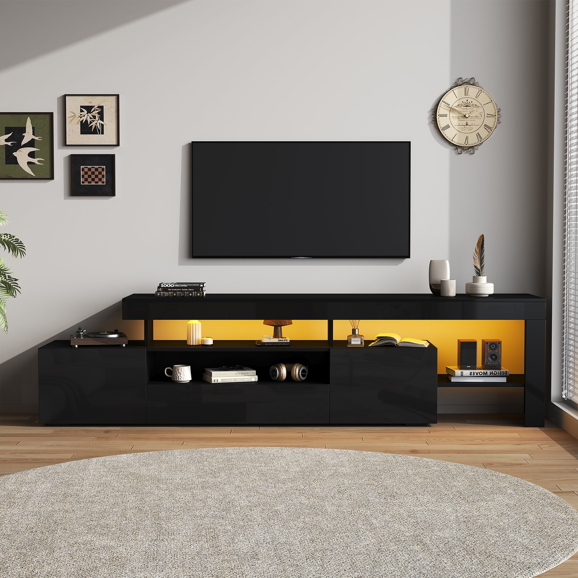 Stojak pod telewizor - Szafka RTV 192*37*53cm z 3 szafkami, szafka RTV i szafka RTV z oświetleniem LED, szafka RTV na wysoki połysk