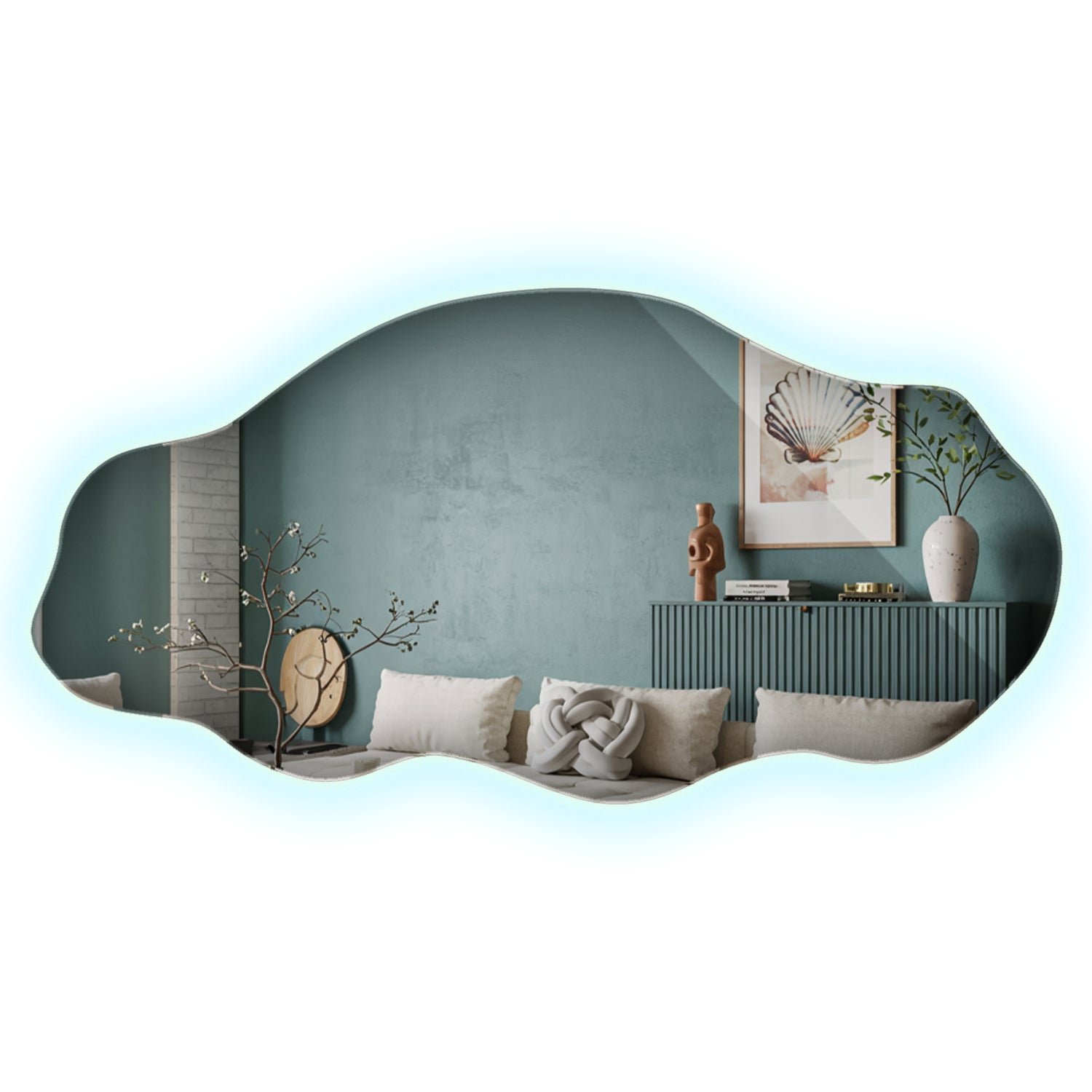 Lustro ścienne nieregularne z zimnym oświetleniem LED 45x90 cm, doskonały wybór do nowoczesnej łazienki lub garderoby, ArtPrintCave