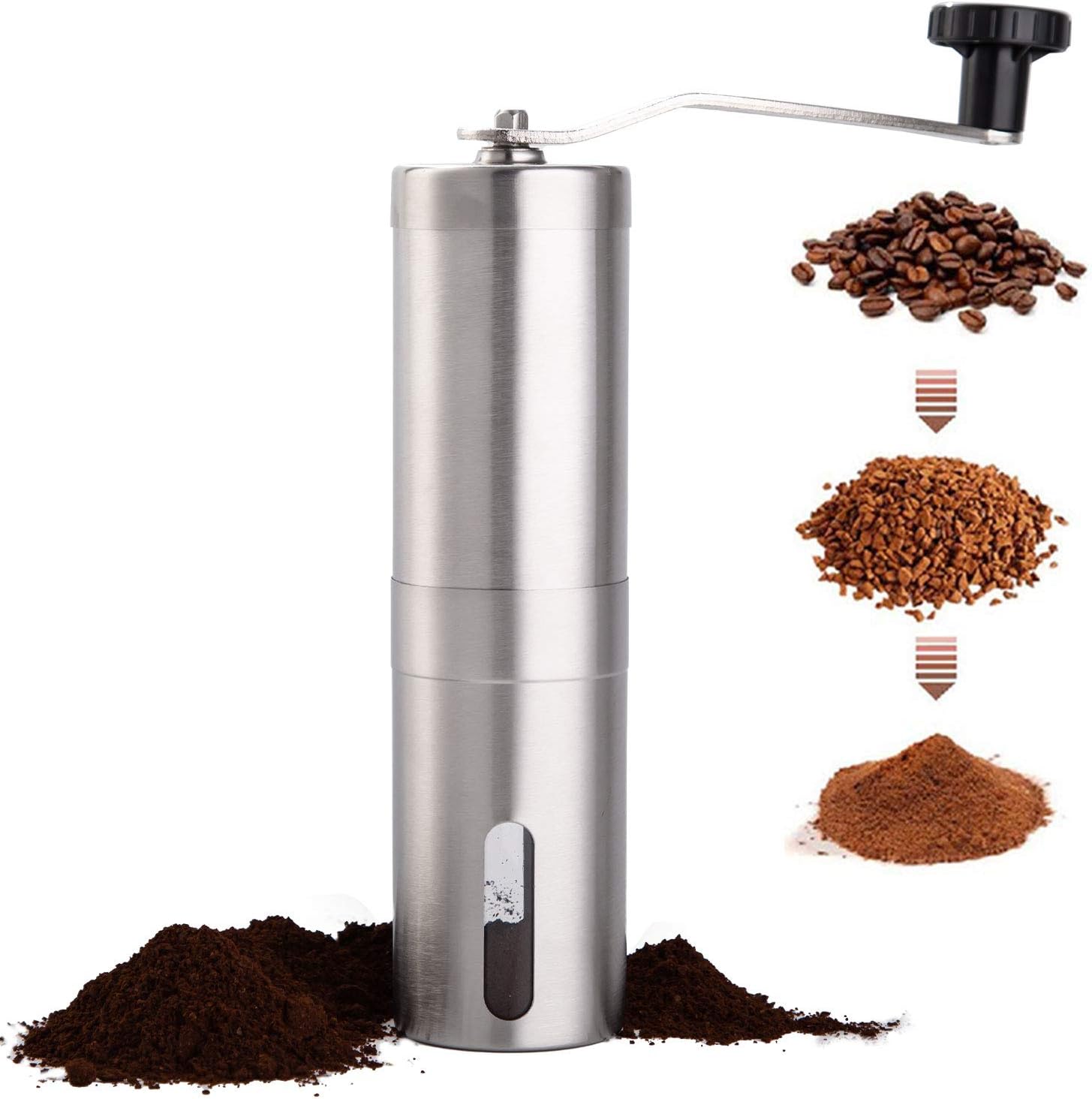 Ręczny młynek do kawy ze stali nierdzewnej - Ceramiczny ręczny młynek do kawy do Aeropressu, kawy przelewowej, espresso, French Pressa, kawy zaparzane
