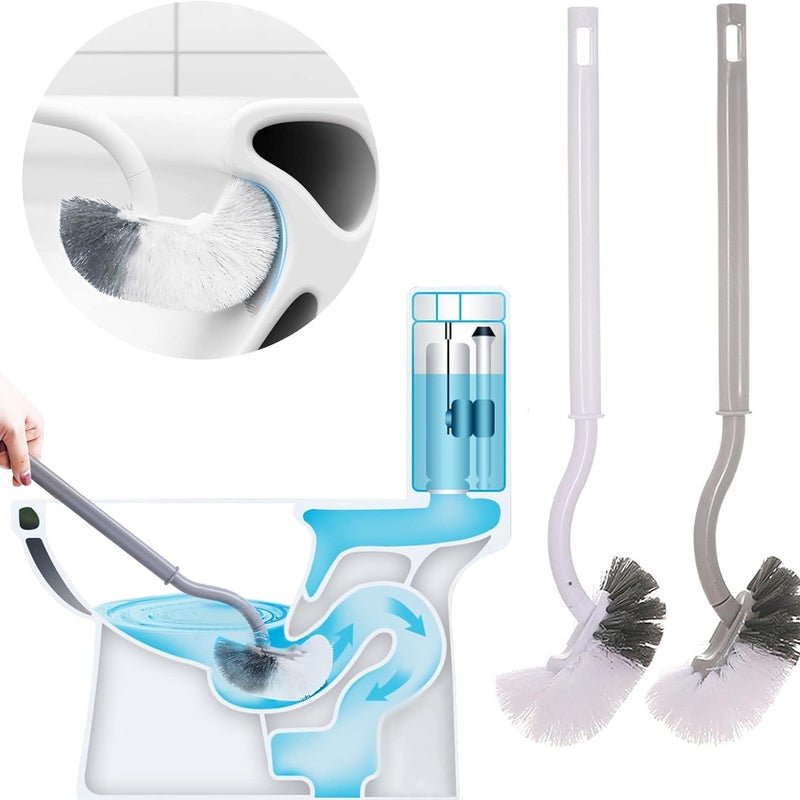 Zestaw 2 szczotek toaletowych do czyszczenia krawędzi muszli klozetowej, z długą rączką i ergonomicznym kształtem umożliwiającym łatwe i dokładne czy