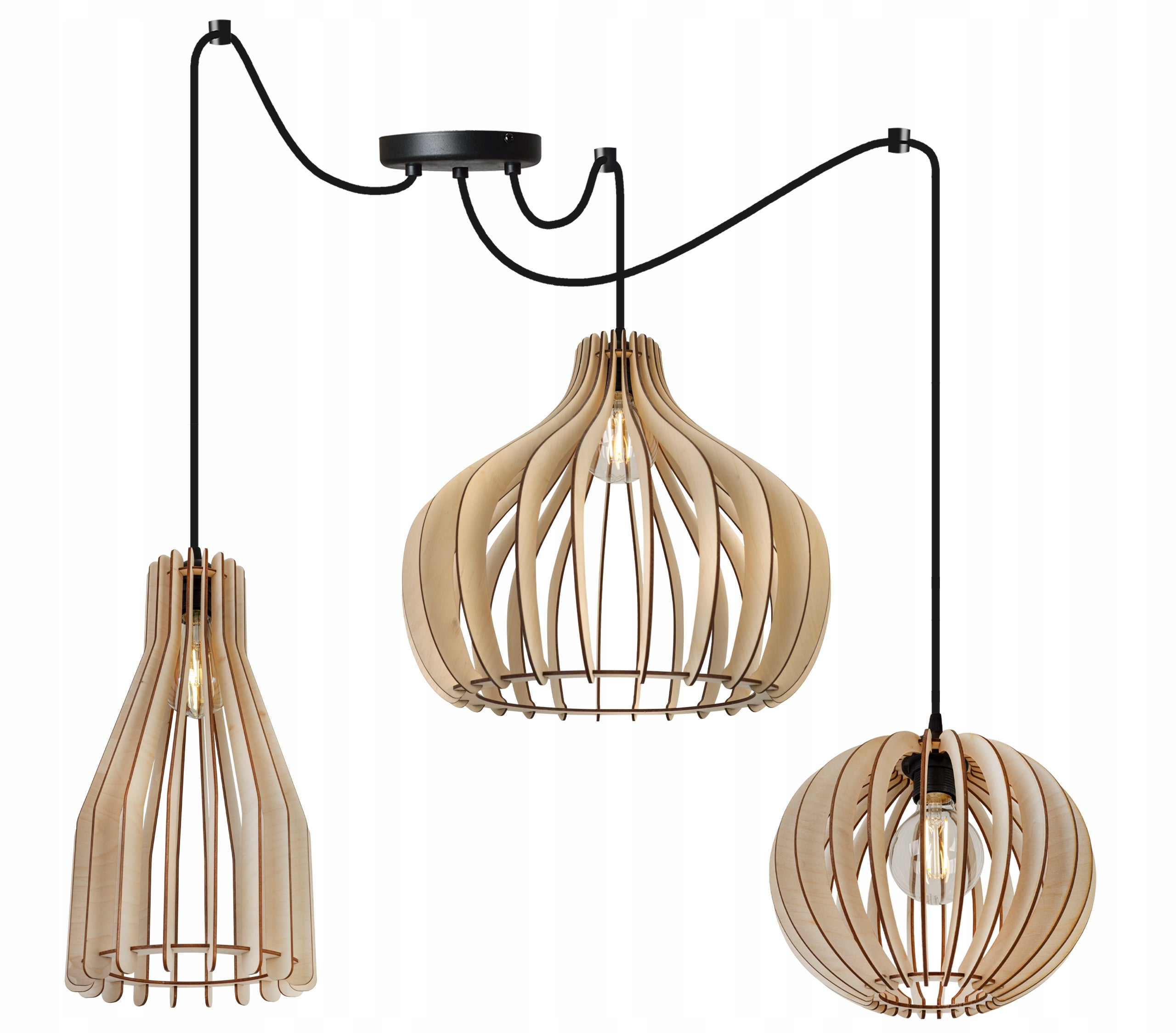 Lampa sufitowa wisząca Light Home LH Spider Timber Drewno 3x E27 60W klosz mix 1 czarny/naturalny