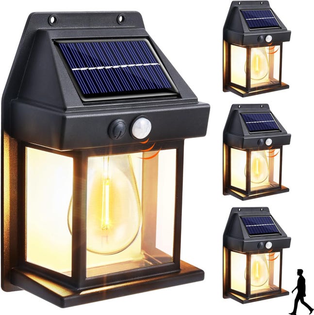 4-częściowe lampy solarne do użytku zewnętrznego, czujnik ruchu, 3 tryby, wodoodporność IP65, do ogrodu, na patio, na ścieżki, do garażu, ciepłe biał