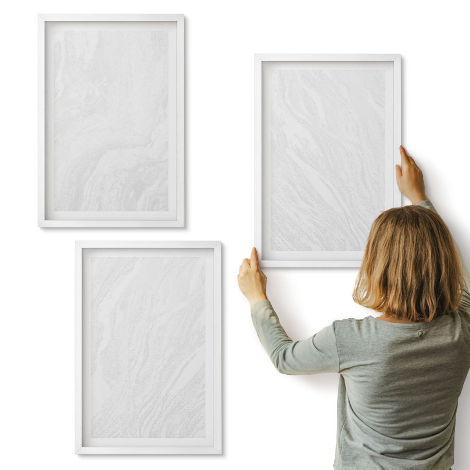 Galeria ścienna 3-częściowy komplet obrazów w białych ramach - Elegancki marmur linearna struktura kamienna - ArtPrintCave