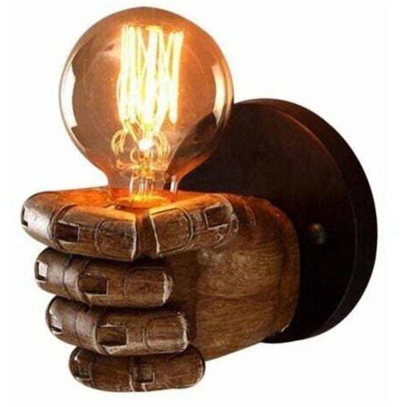 Ta lampa ścienna z żywicy w stylu retro industrialnym ma gniazdo E27 po lewej stronie.
