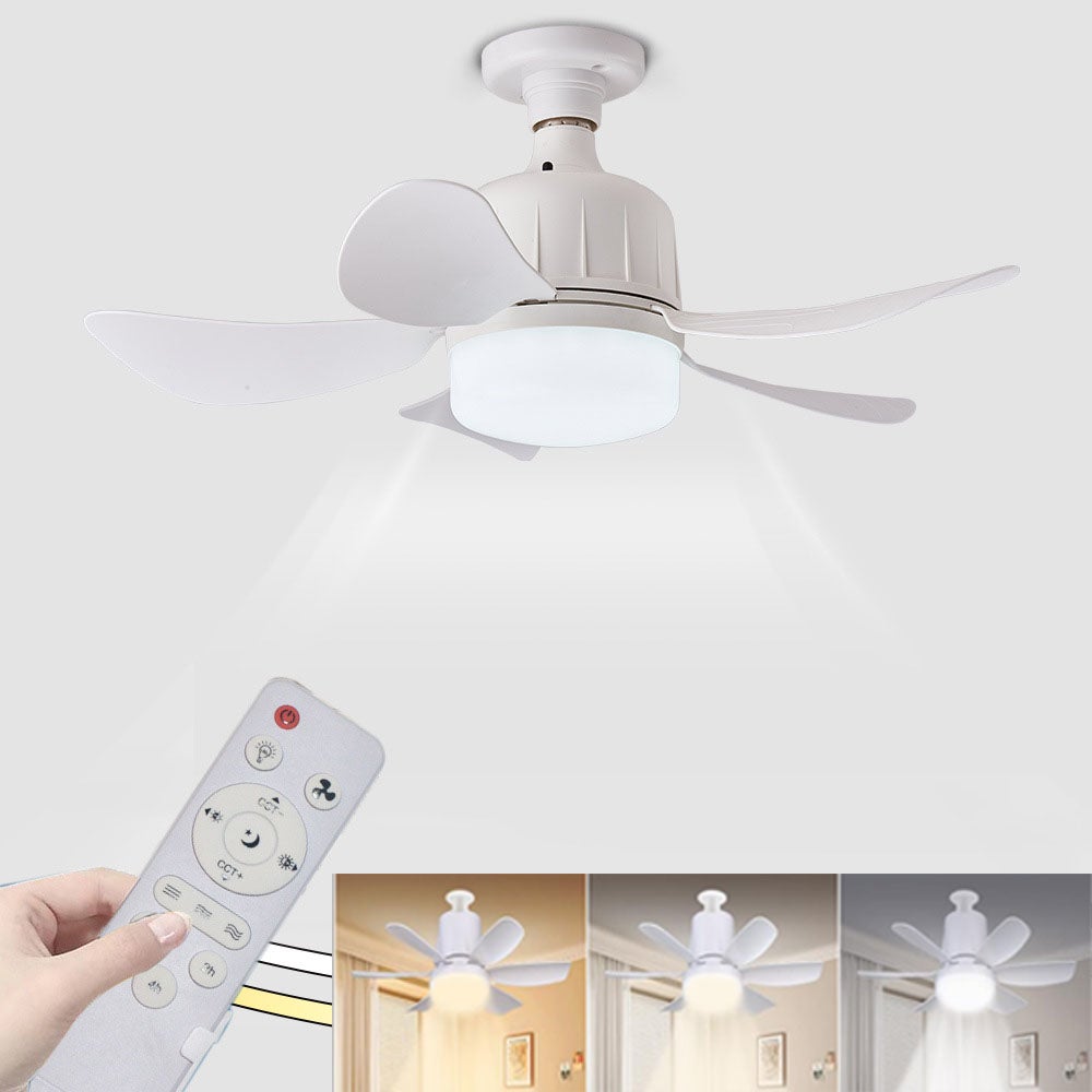 Ściemniany wentylator sufitowy LED z pięcioma łopatkami i światłem, z pilotem, do biura, sypialni, trójkolorowe światło