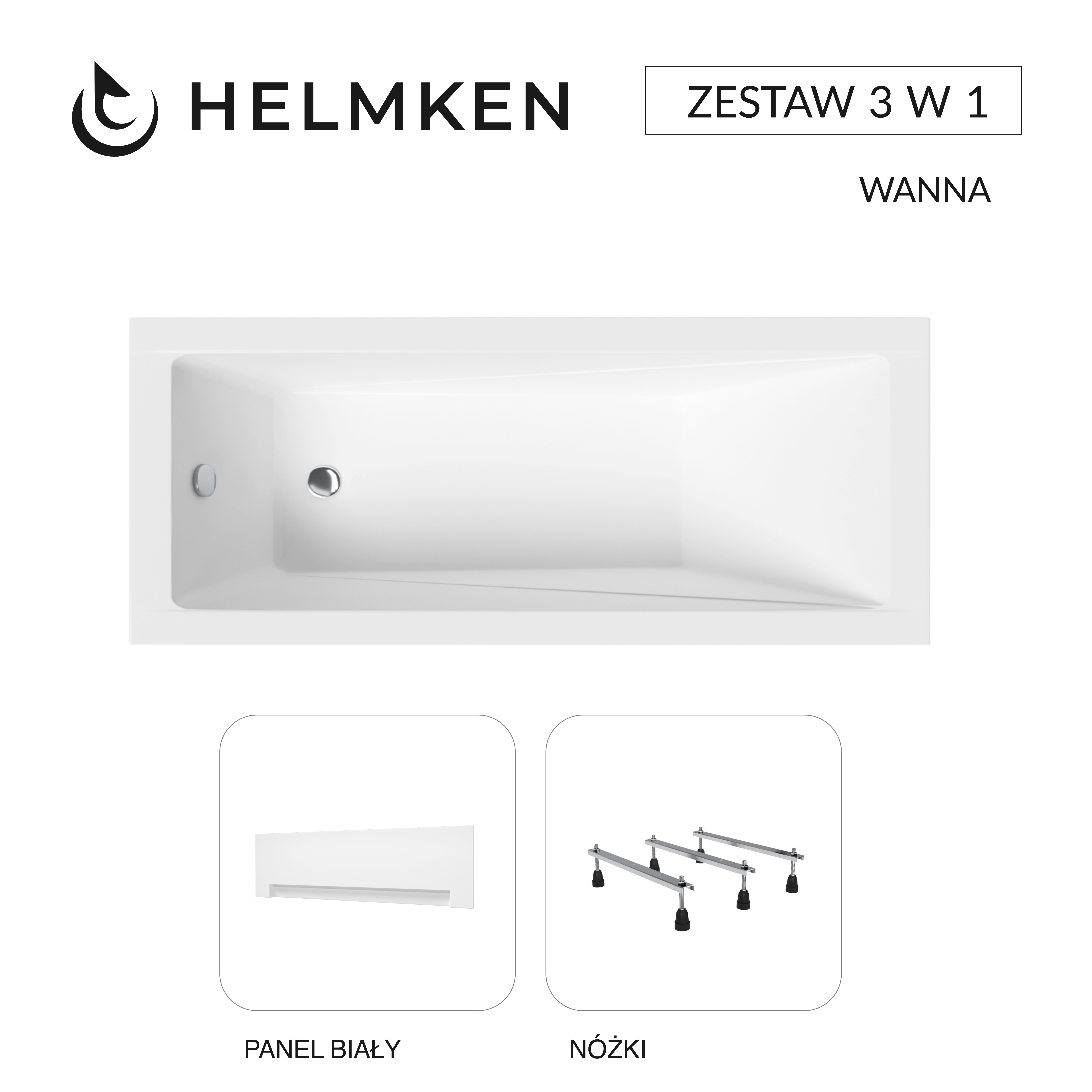 Wanna akrylowa Helmken Rivana 160 х 70 + Panel biały + Nóżki / 23095005