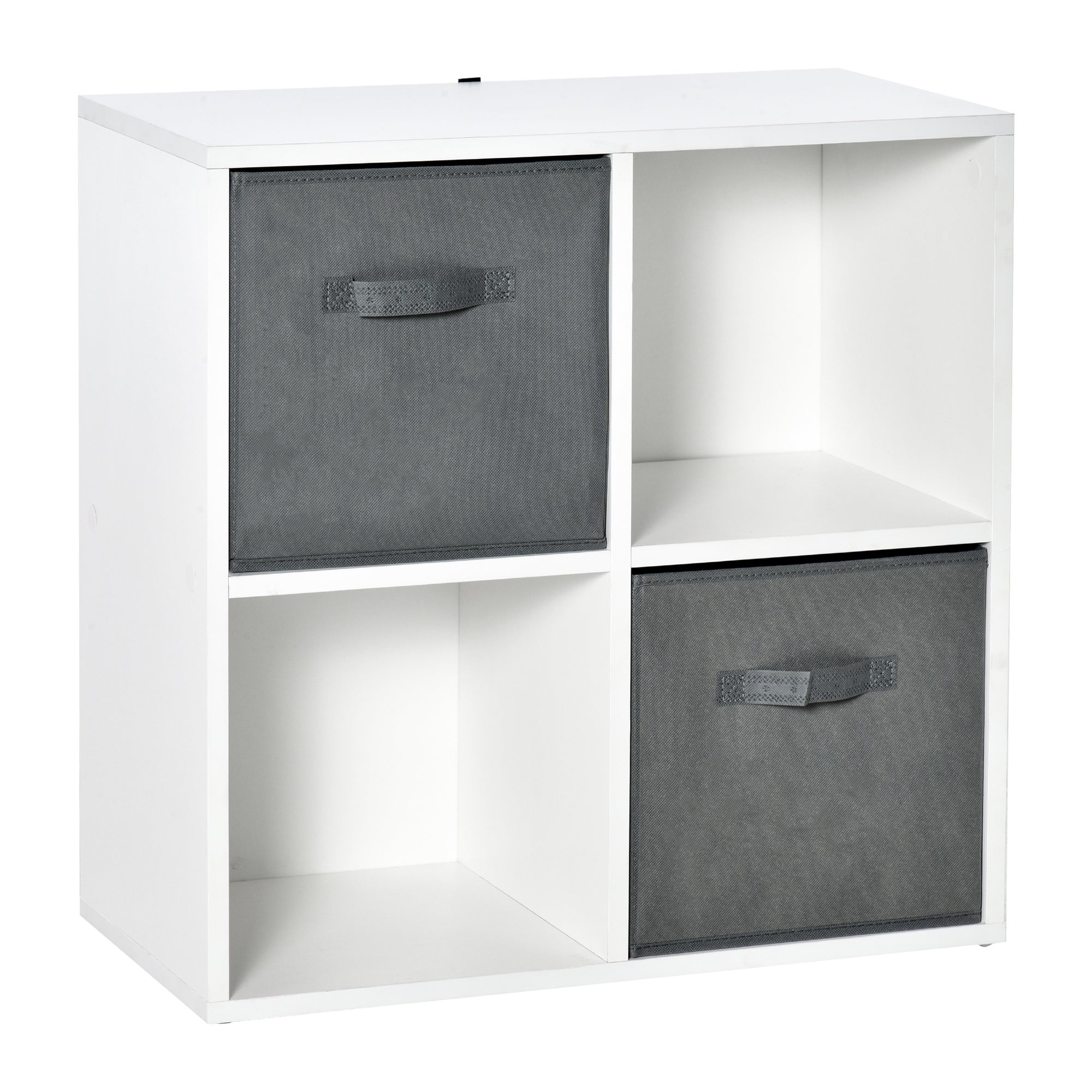 4-sześcienny modułowy regał na książki z 2 szufladami z włókniny do biura, gabinetu, sypialni 61,5 x 30 x 61,5 cm, biały i szary