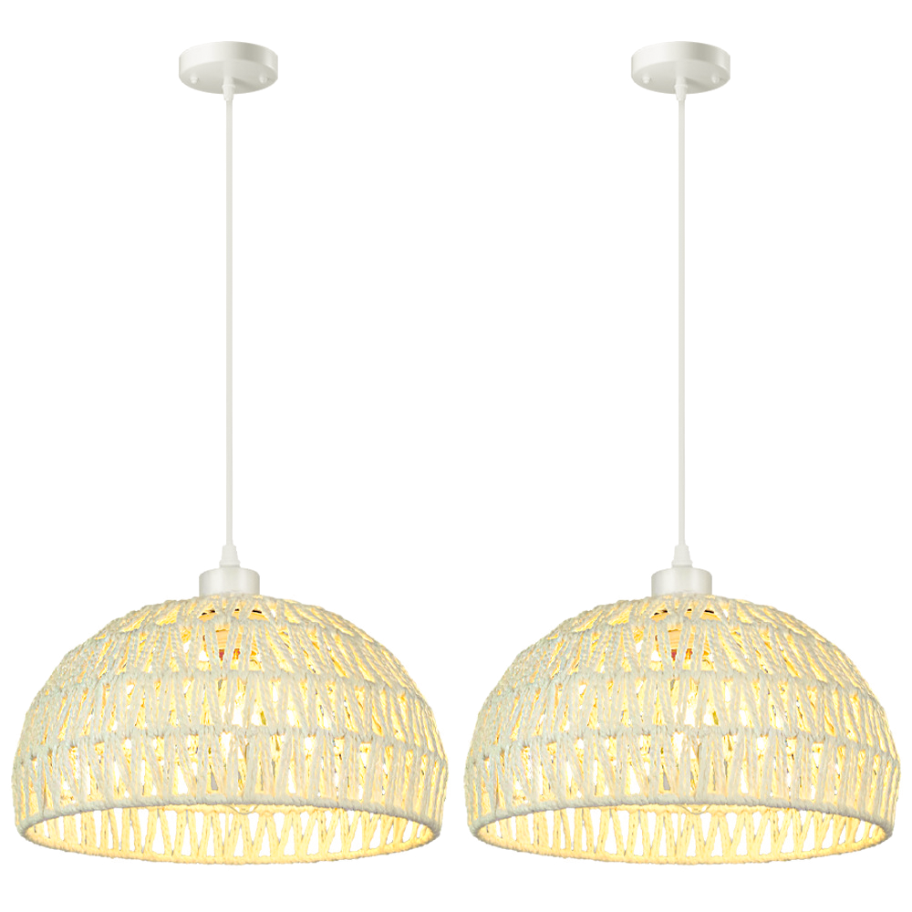 Zestaw 2 rustykalnych żyrandoli z żarówką, lampa wisząca, plafon, lampa wisząca w stylu boho, regulowana wysokość, biały, ciepłe światło 3000 K