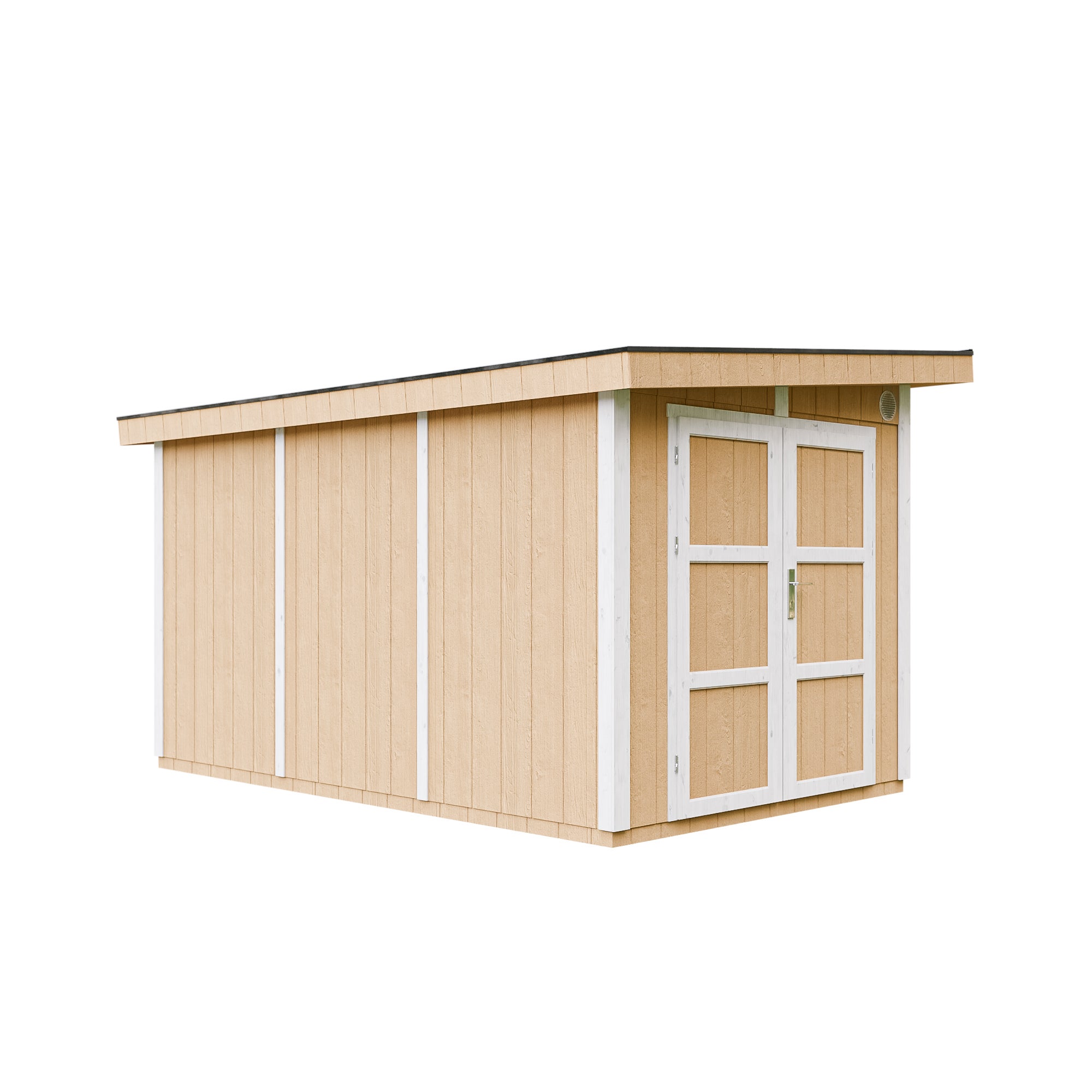Domek ogrodowy z drewna z płyt LP SmartSide 9 m² - z podłogą i płytkami bitumicznymi Dł. 412 x Szer. 279 x Wys. 237 cm - Timbela M904A - miód żniwny