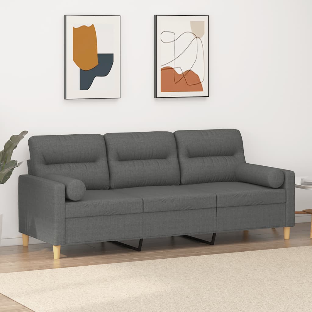 3-osobowa sofa z poduszkami, ciemnoszara, 180 cm, tkanina vidaXL
