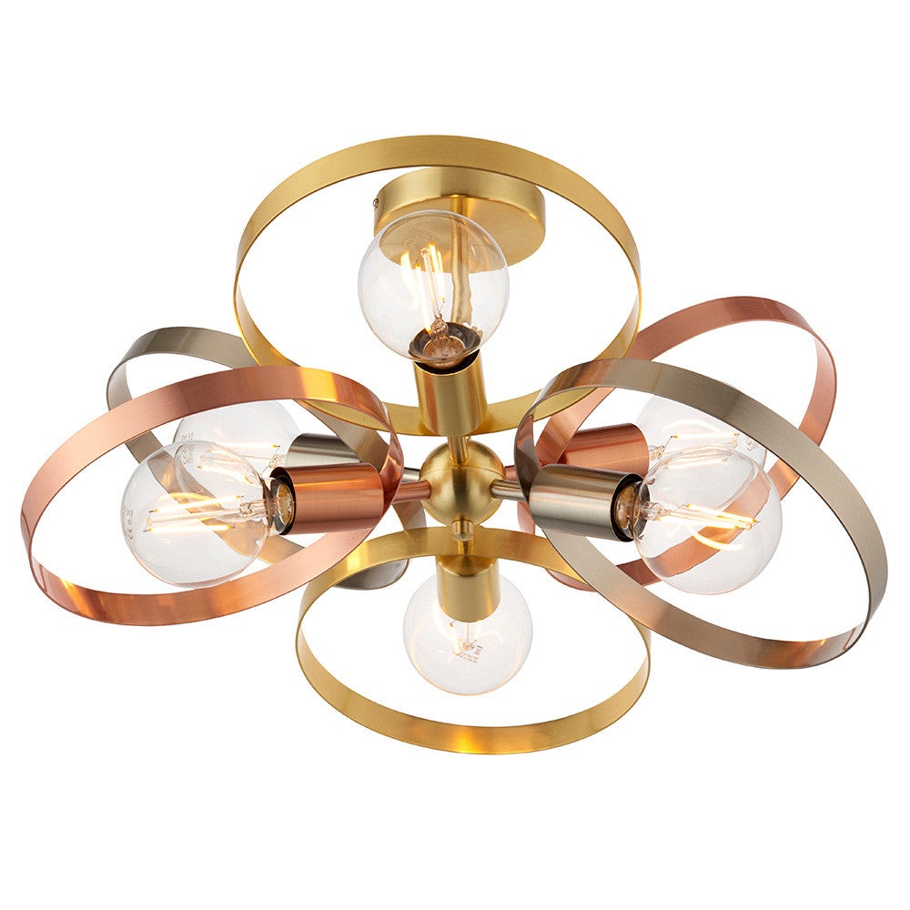 Lampa sufitowa industrialna mosiężno-miedziana kolorowe obręcze 6xE27 40W HOOP Endon