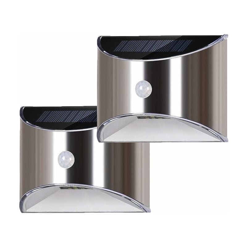 2 szt. - Lampa ścienna solarna LED do ogrodu, tarasu, ogrodzenia, schodów, wodoszczelna lampa z stali nierdzewnej z czujnikiem ruchu