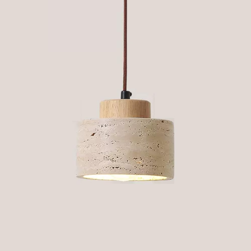 Lampa wisząca cylindryczna z naturalnego kamienia, styl nordycki nowoczesny z drewnem i industrialnym, biała