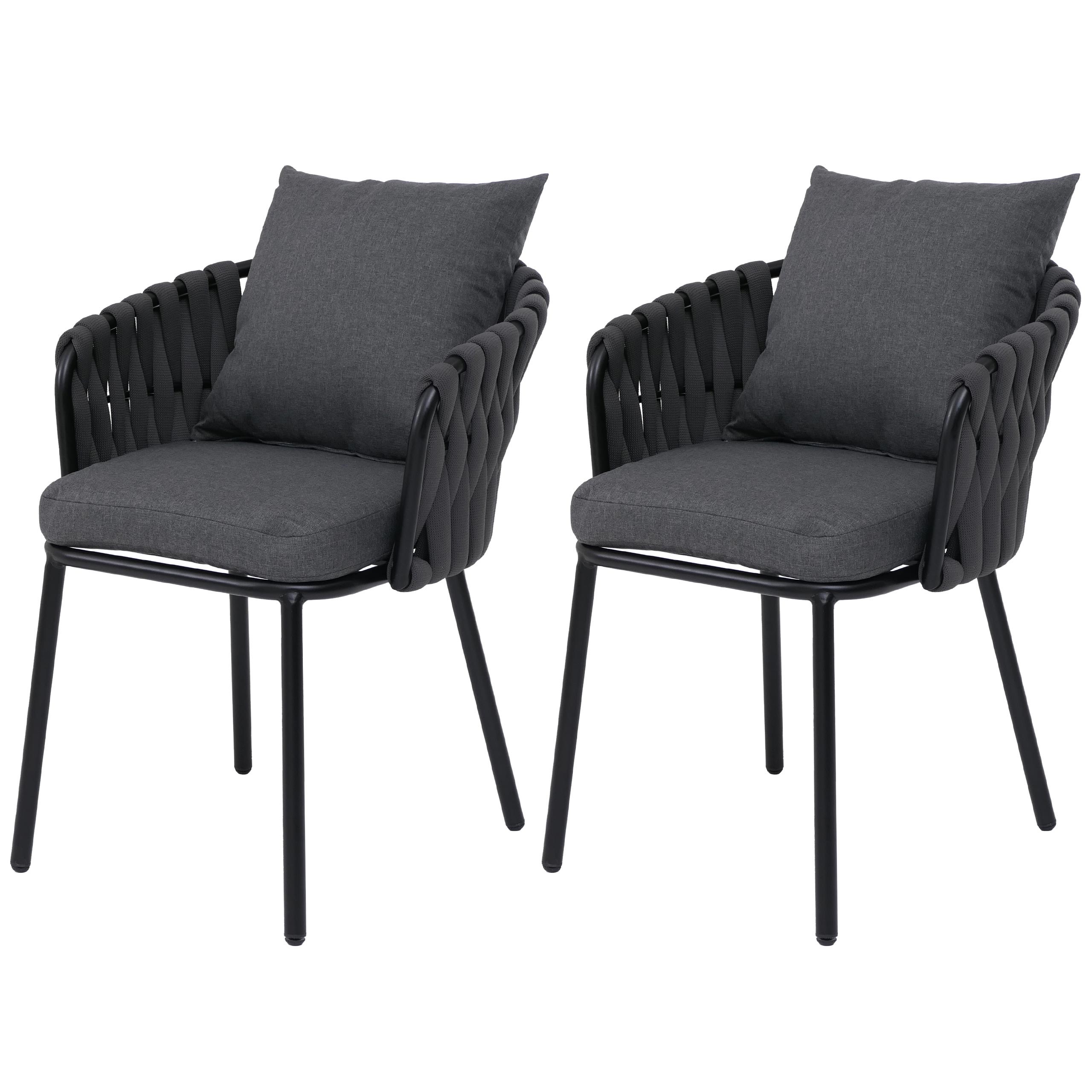 Zestaw 2 aluminiowych krzeseł ogrodowych HWC-P89, fotel ogrodowy, krzesło ogrodowe, tkanina/materiał (180 g/m²) plecionka linowa ~ antracyt