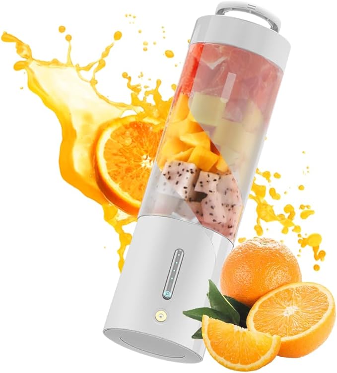 Blender przenośny o pojemności 450 ml – 20 000 obr./min – IPX8 – idealny do koktajli, soków i domowych przygotowań w biurze lub w podróży – biały