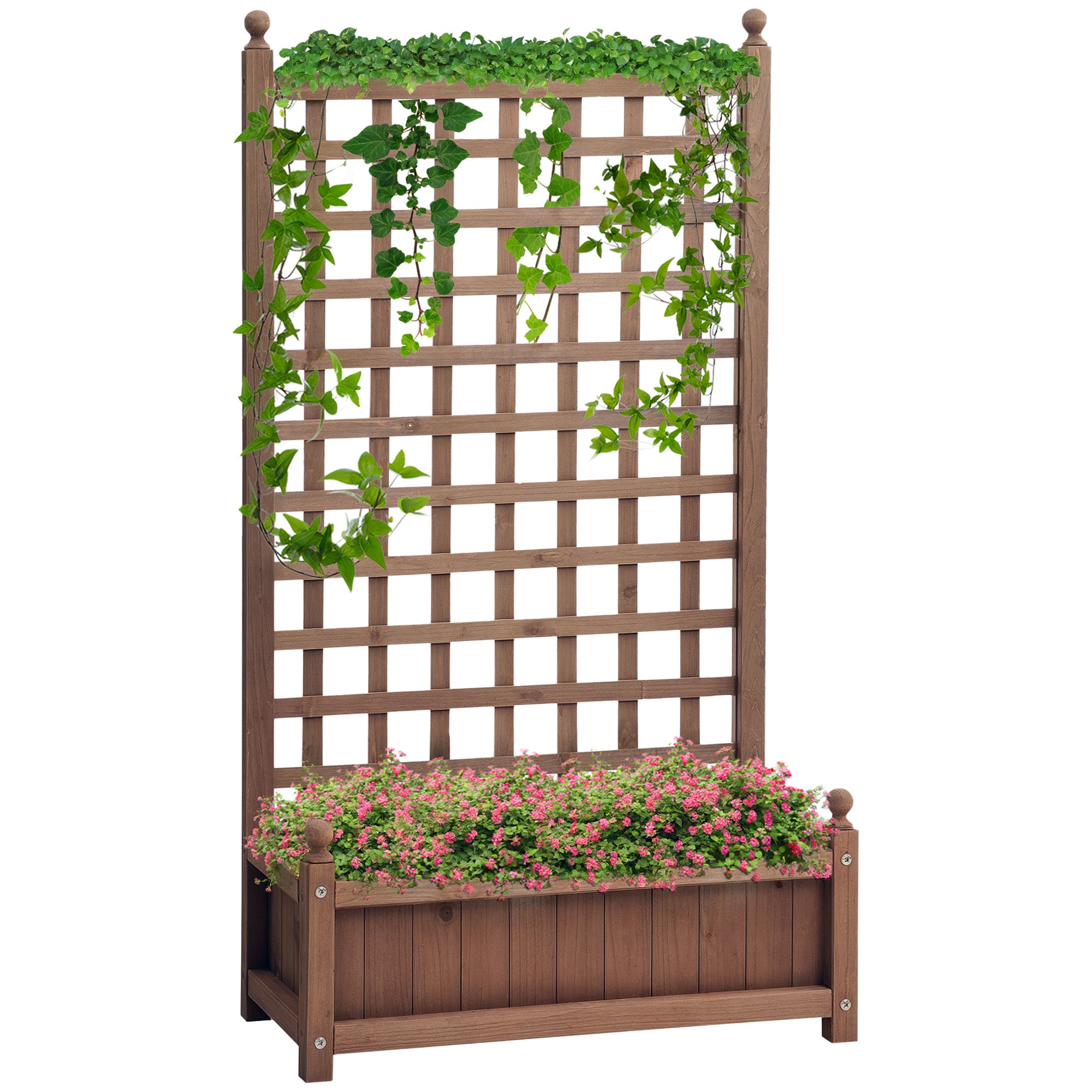 Zewnętrzny Drewniany Donica z Trellis do Wspinaczkowy Rośliny, 64x28x120cm, Brązowy