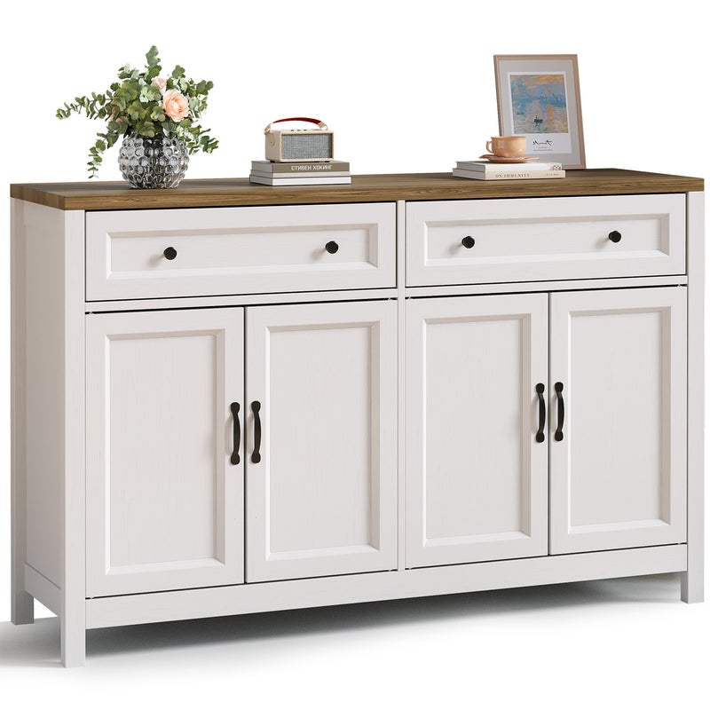 Buffet Kuchenny Mebel Przechowawczy 2 Szuflady 4 Drzwi 2 Polki Mebel Niski Brazowy 140x40x90cm