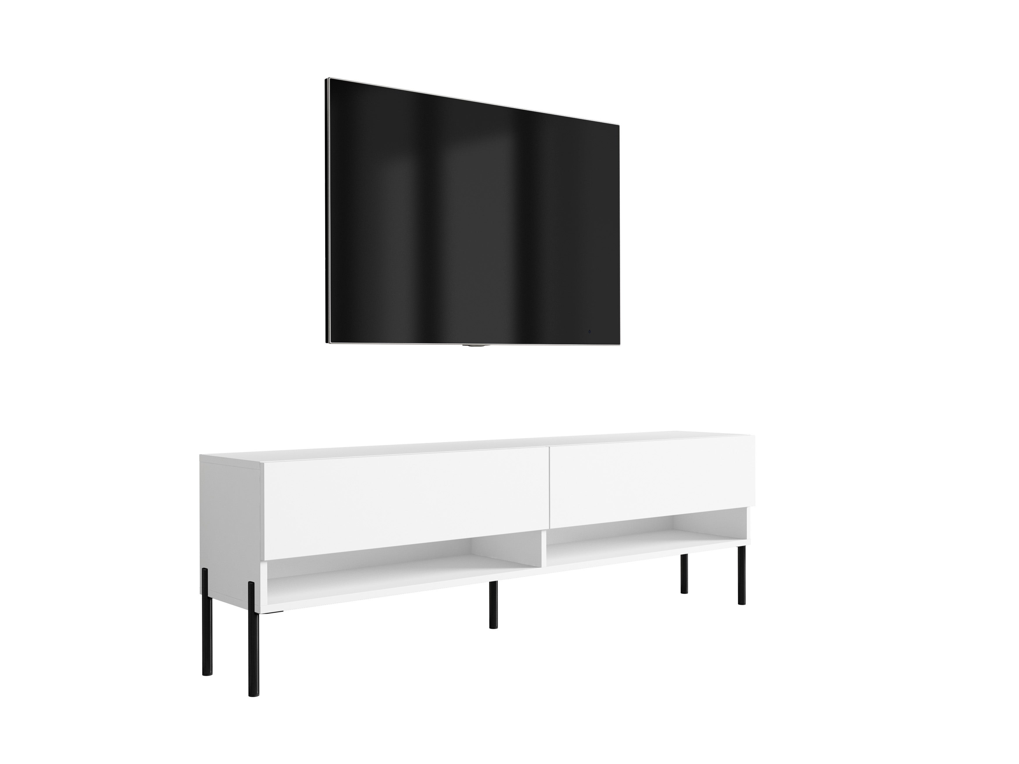 Szafka pod telewizor 170 cm Biały Mat, nóżki proste czarne, 170 × 32 × 52 cm