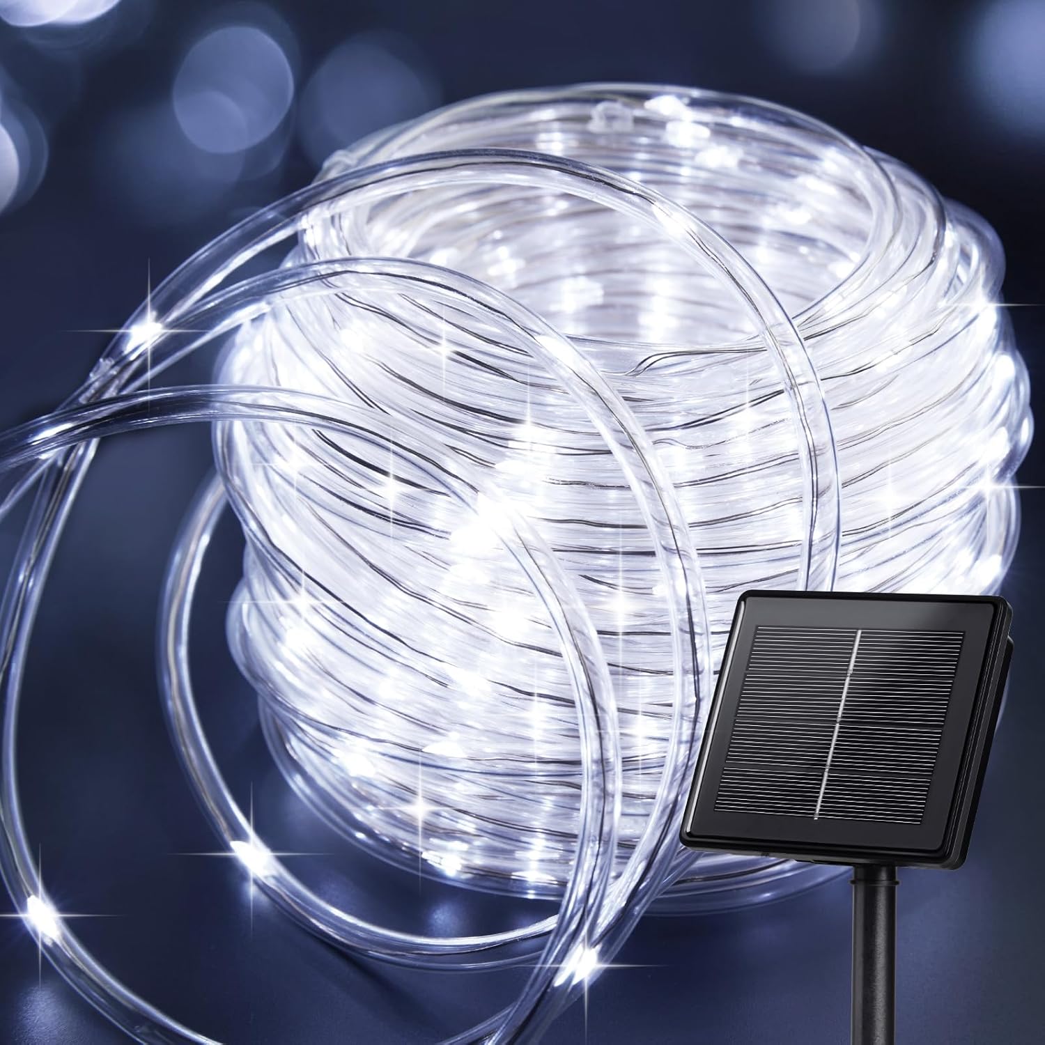 10-metrowe wodoodporne lampki solarne, 100 diod LED, 8 trybów oświetlenia, odpowiednie na imprezy, do ogrodu i na patio, chłodne białe światło