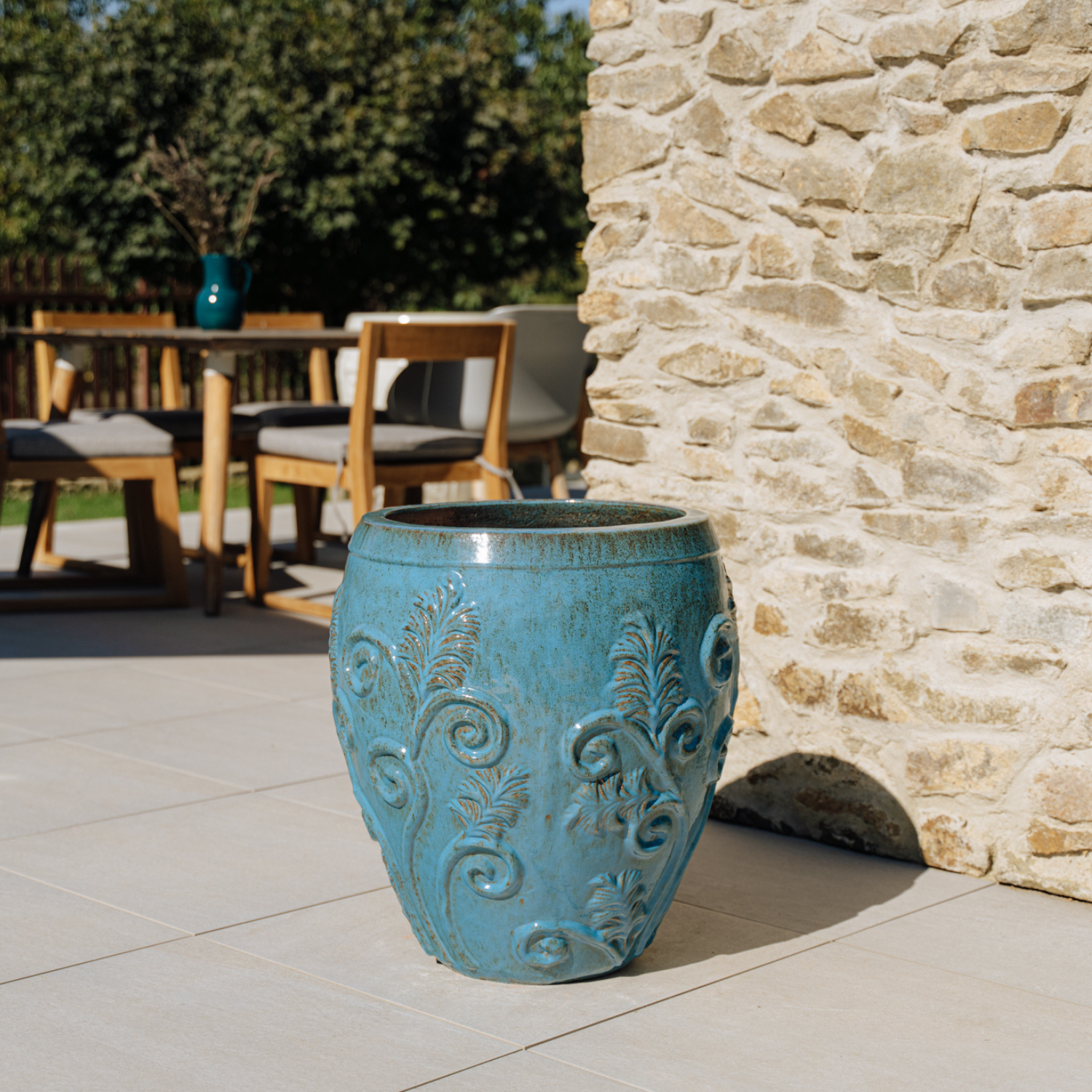 Donica ceramiczna Provencelia GAIA Niebieskozielony, sred.53 x H57 cm, mrozoodporna, rękodzieło, szkliwiona