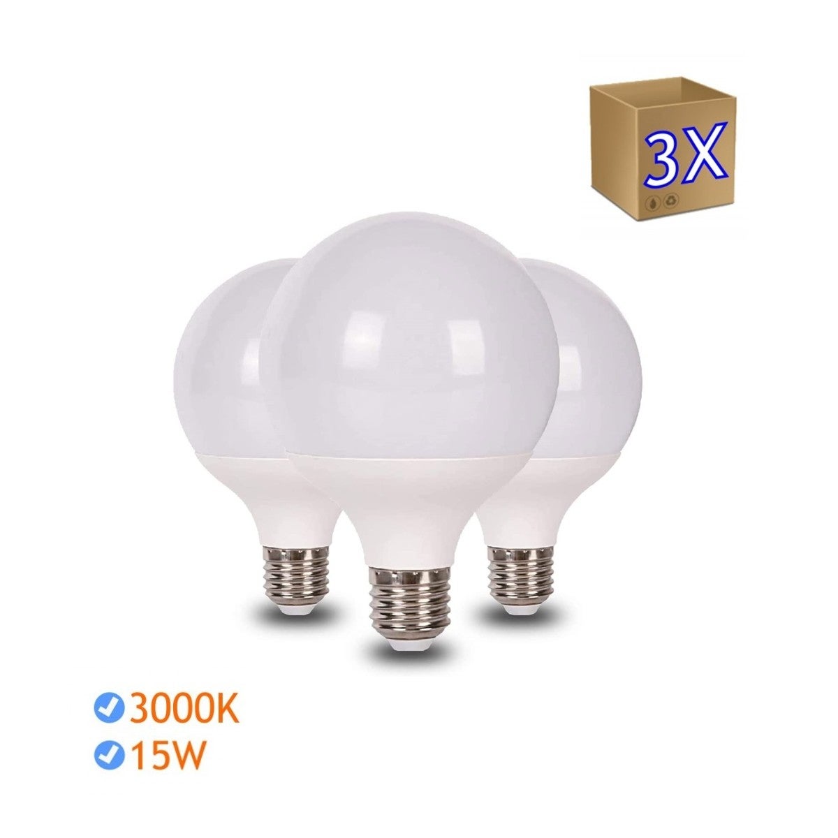 Zestaw 3 żarówek LED Globe, gwint G95 E27, 15W 1700 lumenów, neutralne białe światło 4200K