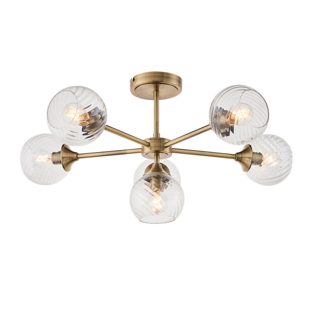 Lampa sufitowa dekoracyjna antyczna mosiężna szklane skręcane klosze 6xE14 7W ALLEGRA Endon