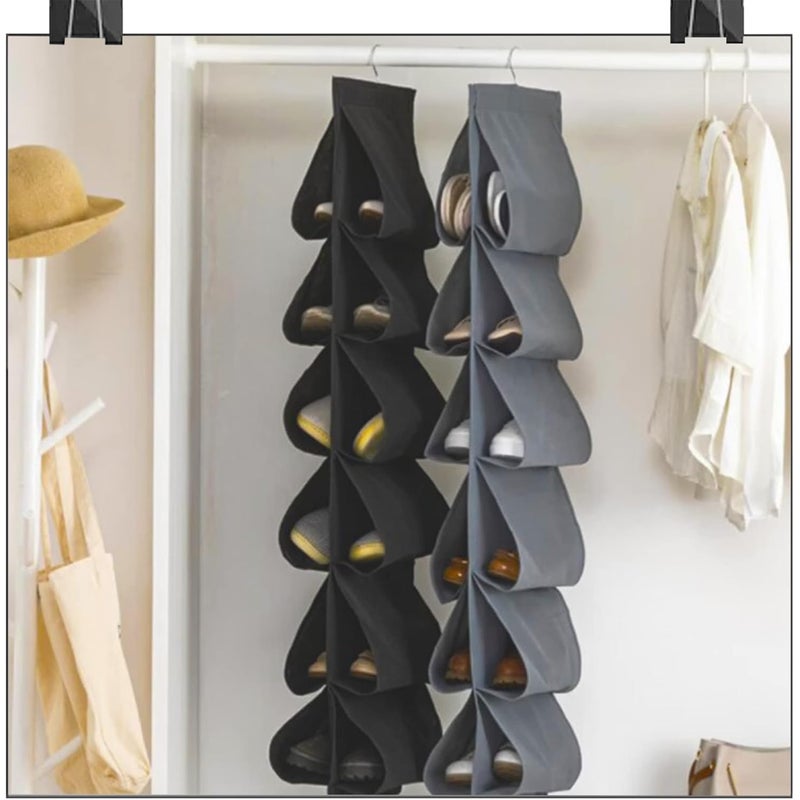 Wiszący organizer na buty umieszczony za drzwiami - 117 * 32 CM z 12 kieszeniami, uchwyt na buty do przechowywania, czarny, 1 sztuka.