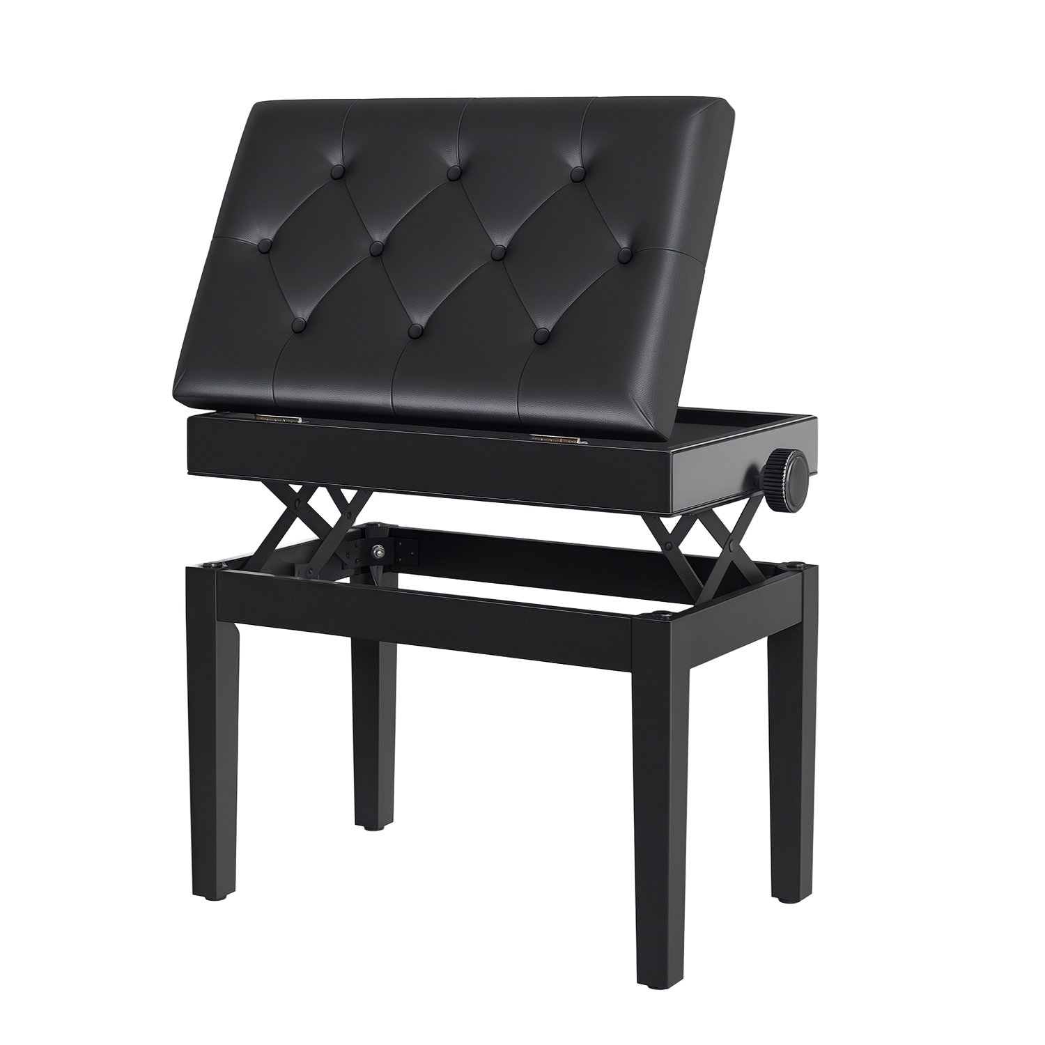 Ława do pianina, regulowana wysokość (48-58 cm), z miejscem do przechowywania, wyściełany stołek do klawiatury, kolor czarny.