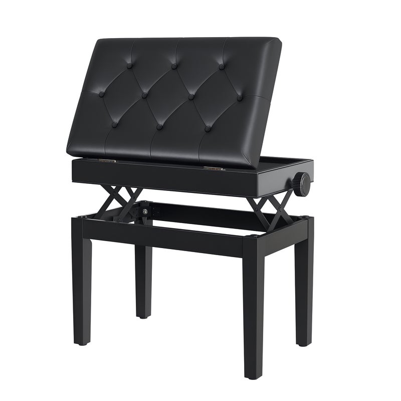 Ława do pianina, regulowana wysokość (48-58 cm), z miejscem do przechowywania, wyściełany stołek do klawiatury, kolor czarny.