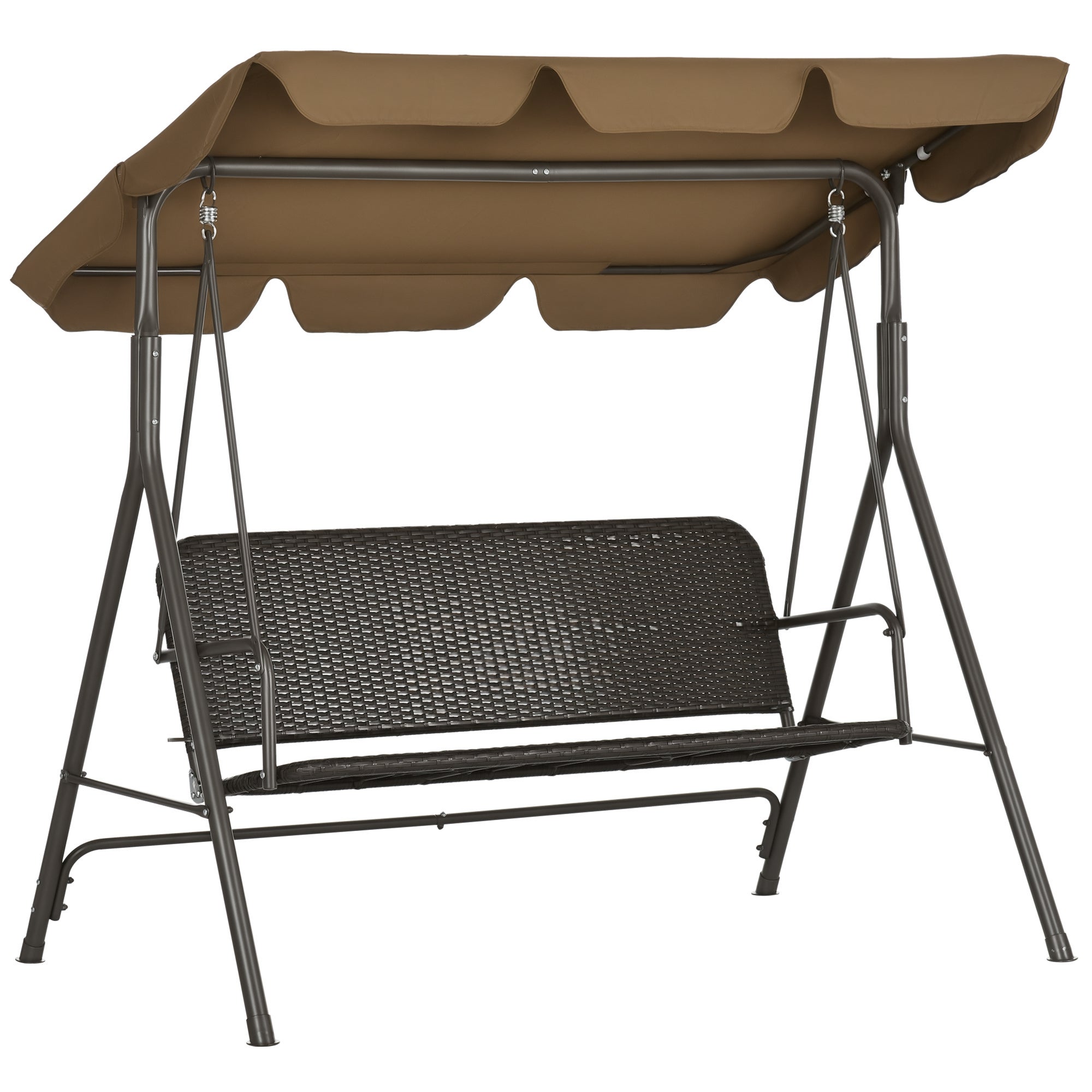 Huśtawka ogrodowa 3-osobowa z regulowanym daszkiem, rattan PE i stal, 167 x 112 x 153 cm