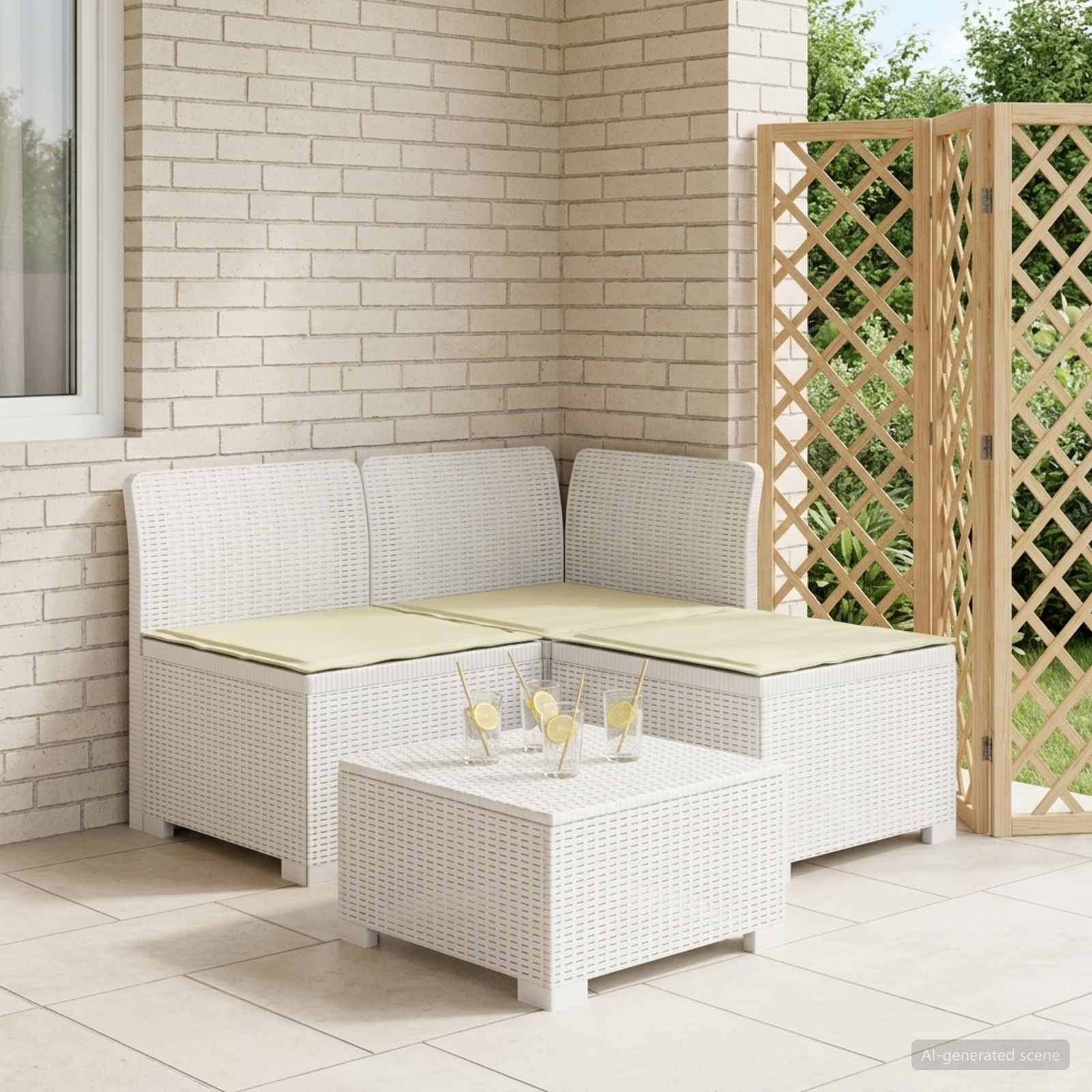 Sofa ogrodowa 3-osobowa z poduszkami w rattanowym wyglądzie PP vidaXL