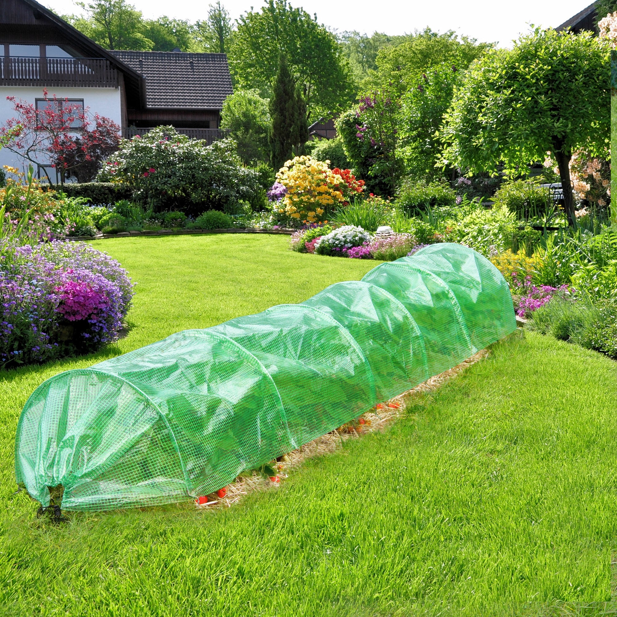 ECD Germany Folientunnel Pflanztunnel 300x55x35 cm 3m Transparent/Green wykonany z folii PE 135 g/m² z 6 stalowymi drutami lukowymi Ø 2mm, folia