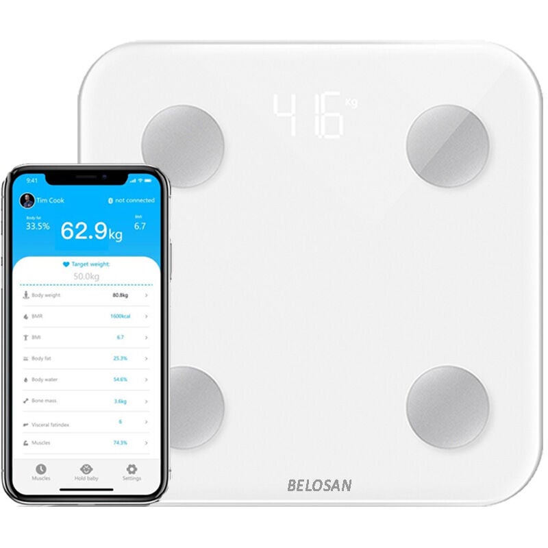 Waga do pomiaru składu ciała, waga łazienkowa Bluetooth, duży wyświetlacz LED