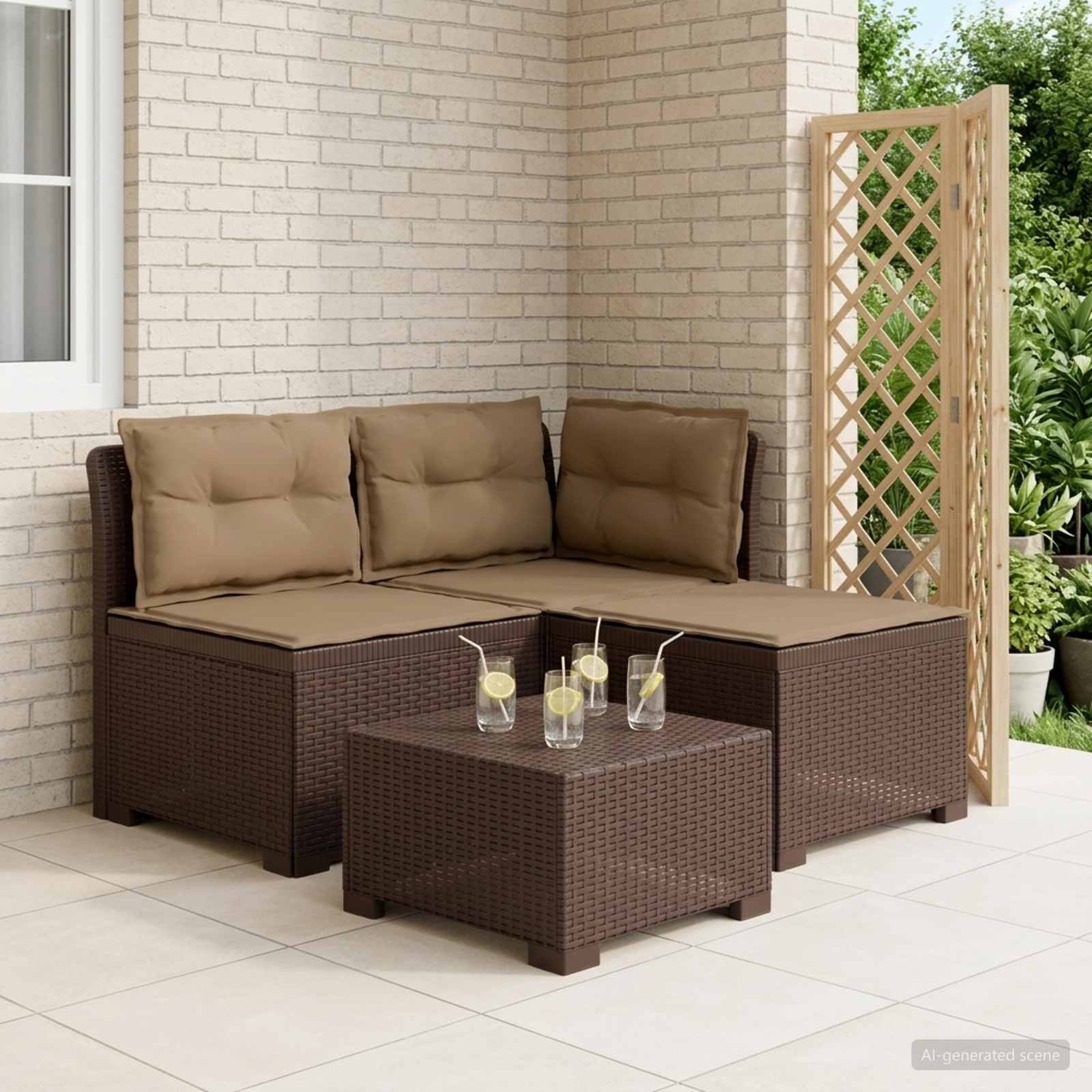 Sofa ogrodowa 3-osobowa z poduszkami w rattanowym wyglądzie PP vidaXL