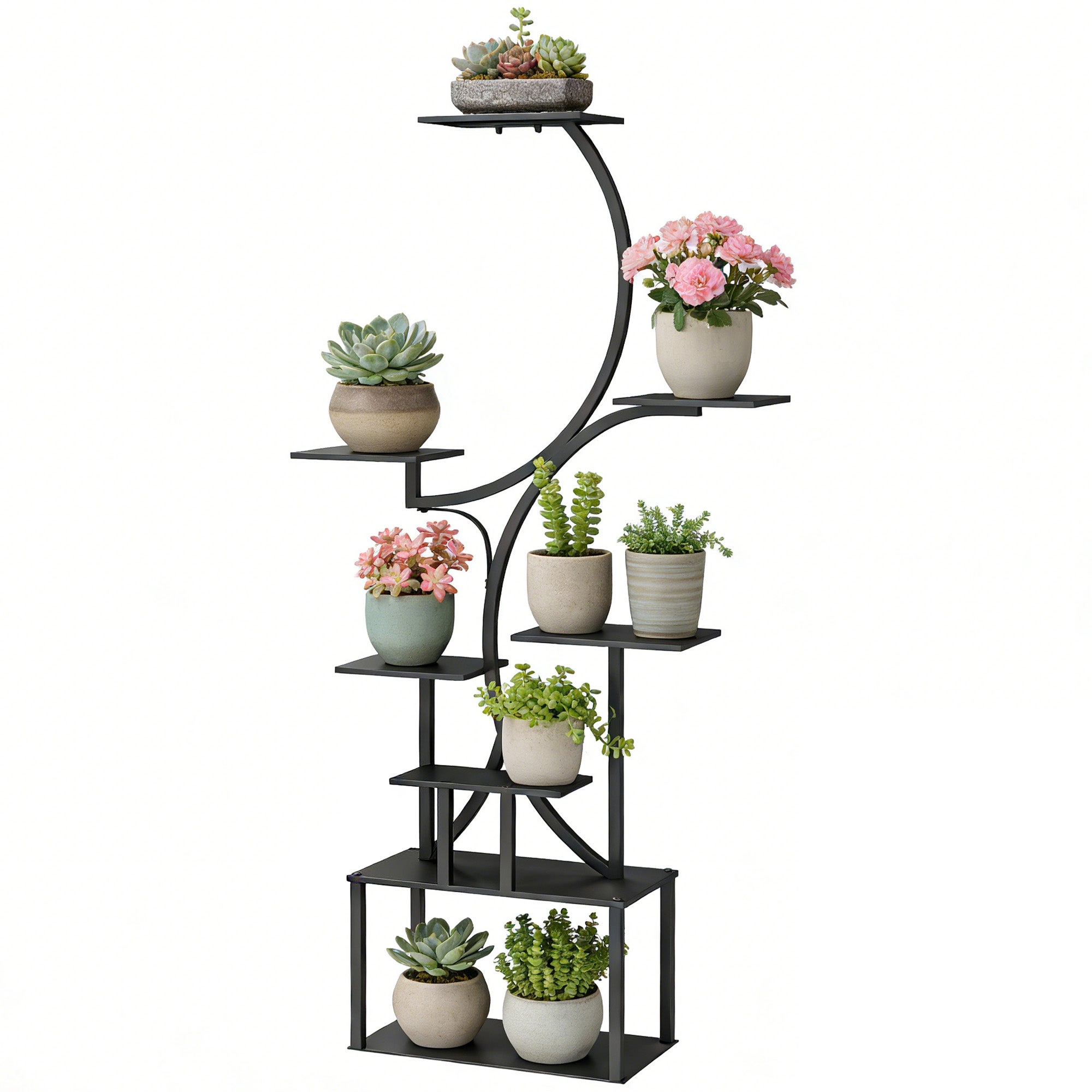 8-poziomowy stojak na rośliny w kształcie litery S do użytku wewnątrz i na zewnątrz, wykonany z metalu, 74 x 26 x 158,5 cm, w kolorze czarnym.