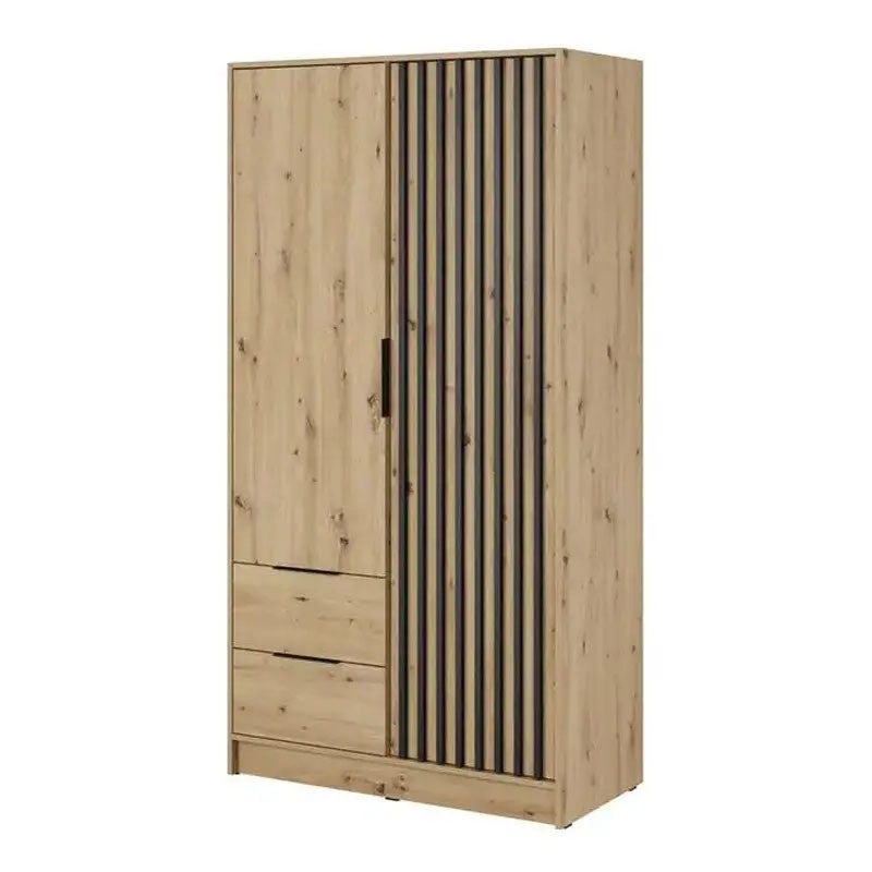 Szafa dwudrzwiowa Nelly 2D dąb artisan z lamelami i szufladami – nowoczesny design