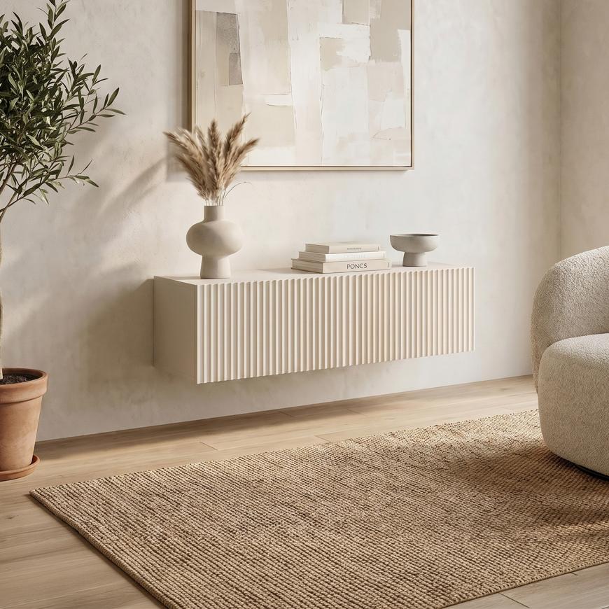 Konsola ścienna 90 cm w kolorze beżowym z uchwytami - LEYA