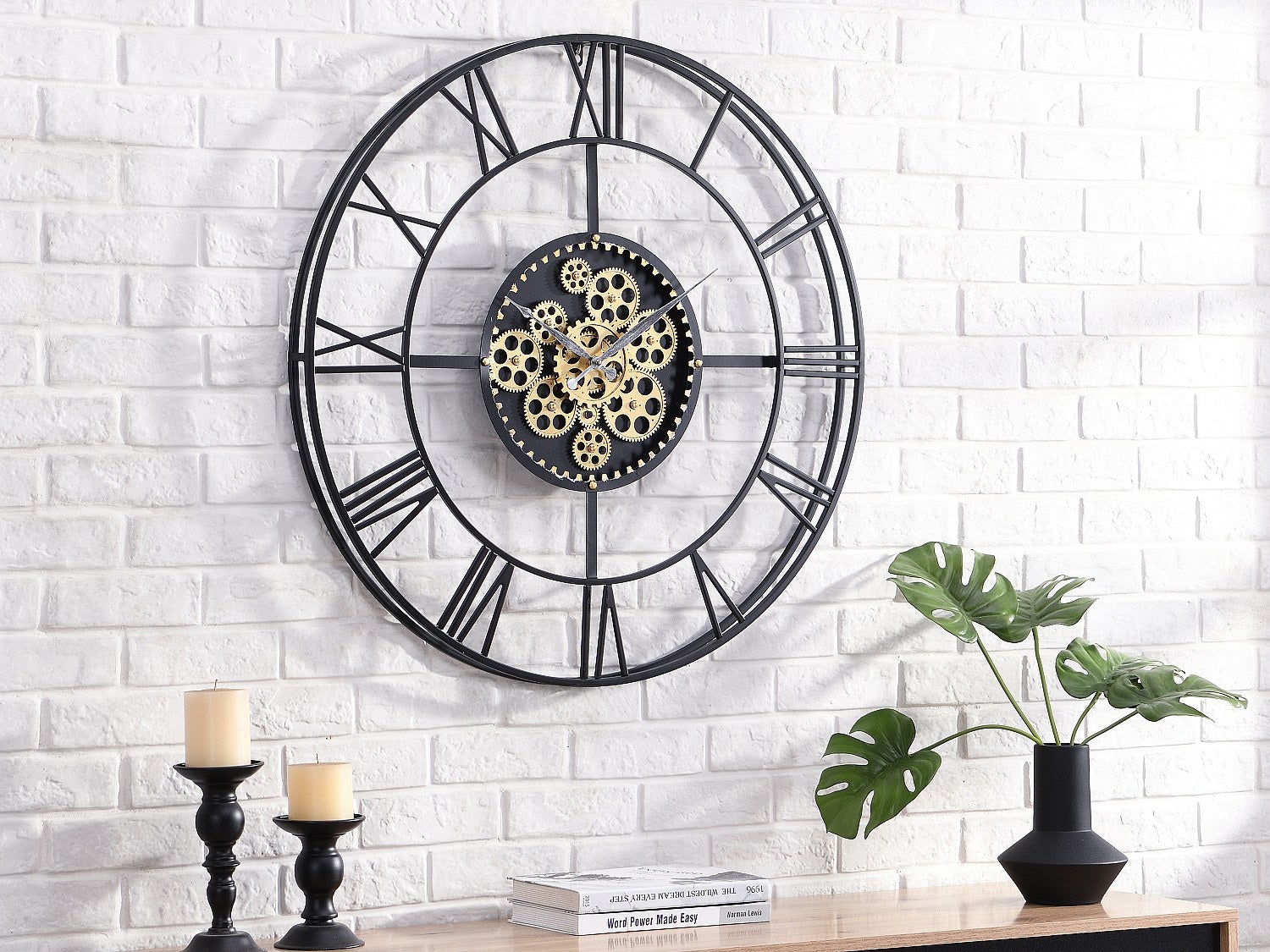 Zegar ścienny industrialny - Śr. 80 cm - Metal - Czarny i złoty - KARIAL