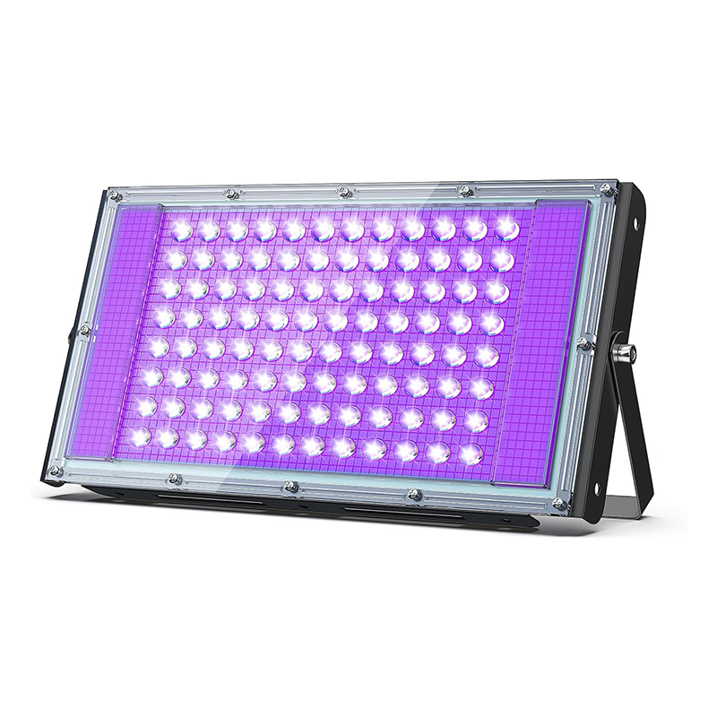 Projektor światła czarnego 100 W, 395 nm, wodoodporny IP66, odpowiedni na imprezy z wykorzystaniem światła czarnego i plakaty fluorescencyjne.