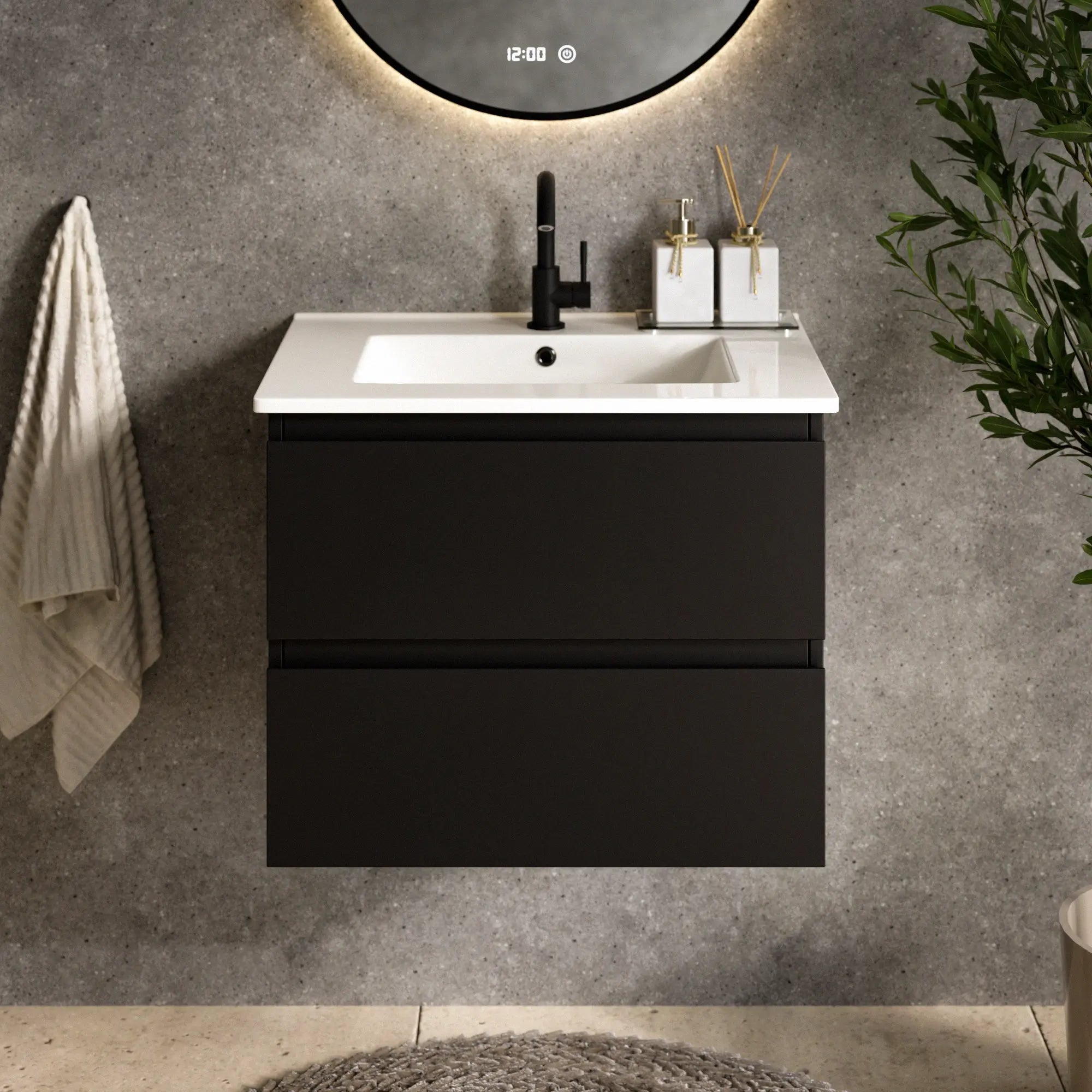 Mirlux Szafka pod umywalkę Norvi - 60 cm - czarna - z białą umywalką w zestawie