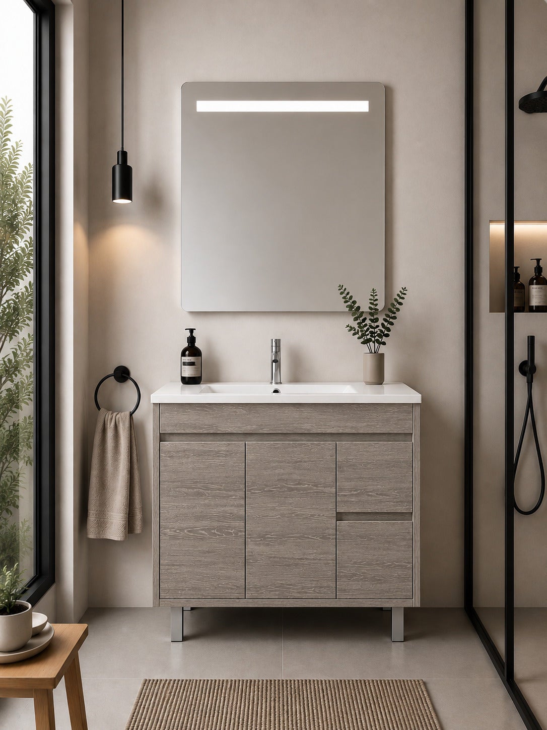 Szafka łazienkowa z umywalką ORIGENBATH ISQUIA bez lustra 100x40 cm dąb smoky