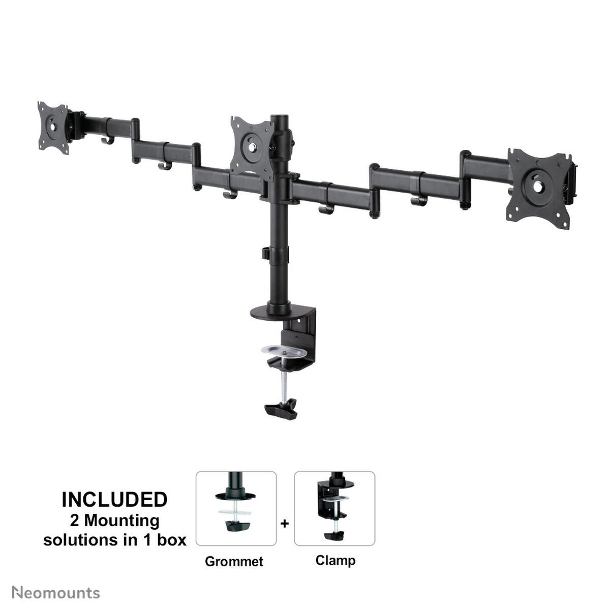 Neomounts NM-D135D3BLACK Uchwyt na 3 Monitory Biurkowy 10" - 27" Nachylny, Czarny