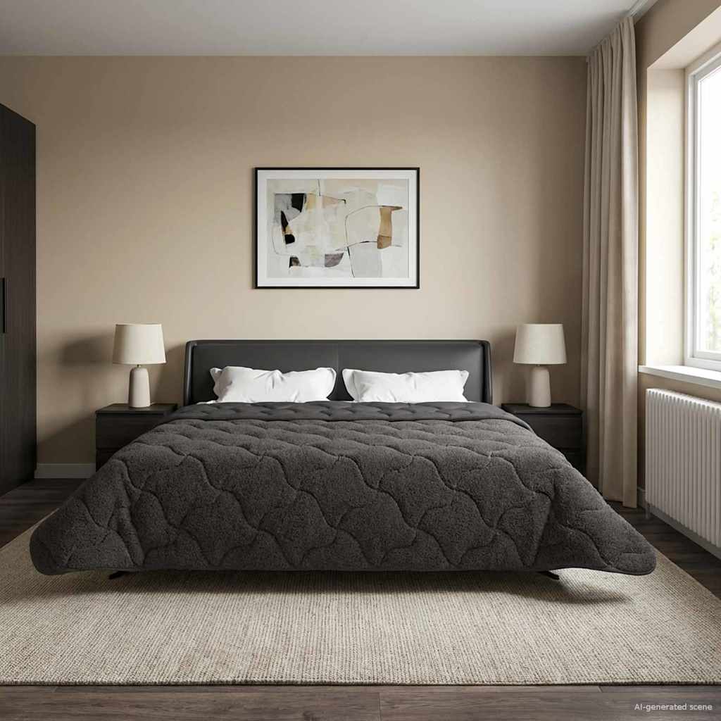 Zimowa Kołdra Antracyt 240 x 260 cm Mikrofibra i Fleece Teddy vidaXL
