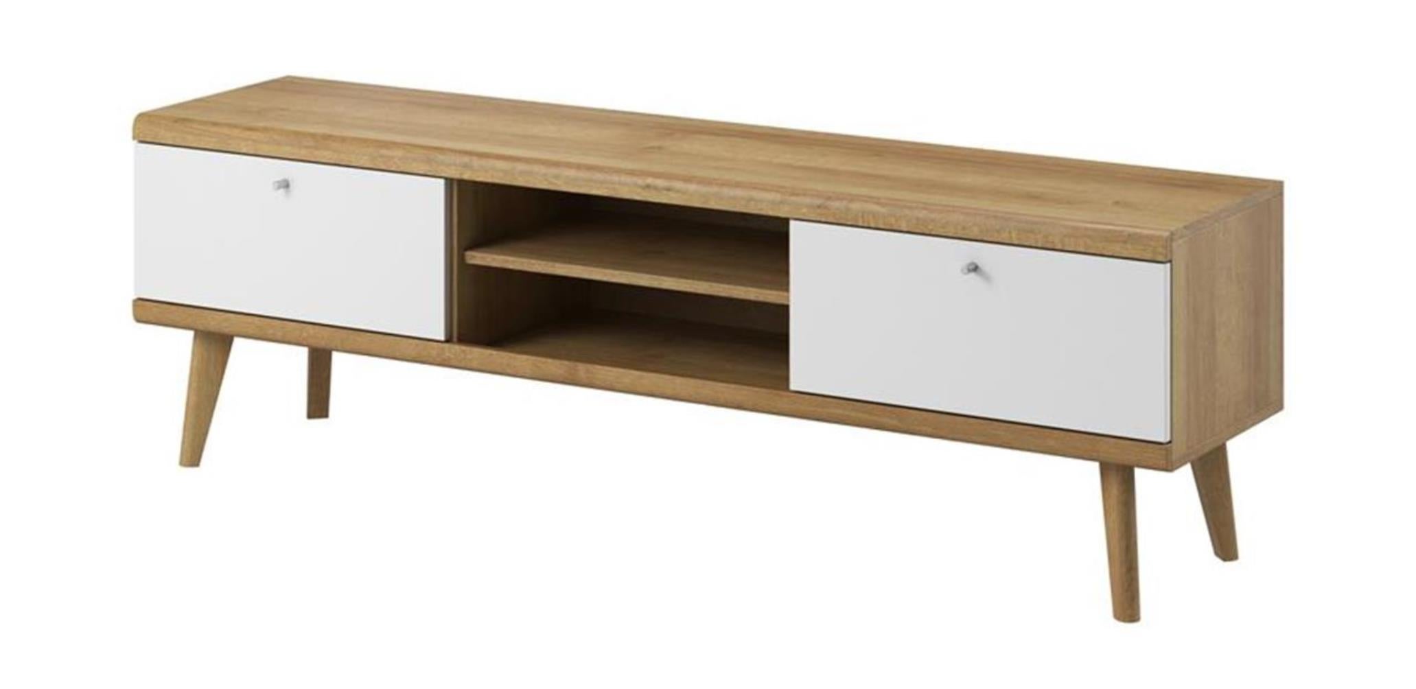 Szafka RTV PRIMO 160 cm – Elegancki stolik telewizyjny w kolorze Białym + Dąb Riviera