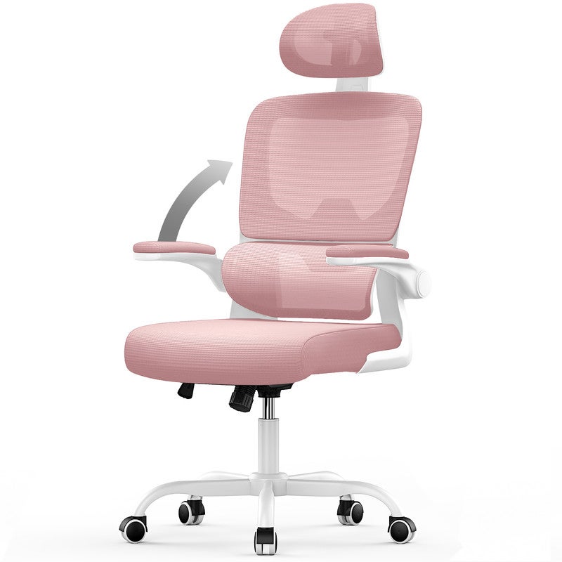 Ergonomiczny fotel biurowy - Fotel - z podłokietnikiem składanym pod kątem 90° - Podparcie lędźwiowe - Regulowana wysokość Różowy